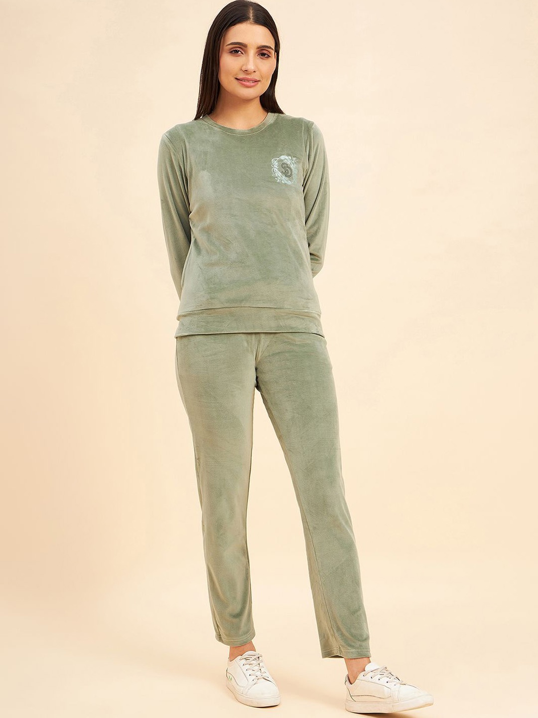 

Sweet Dreams Women Solid Mid-Rise Tracksuits, Green