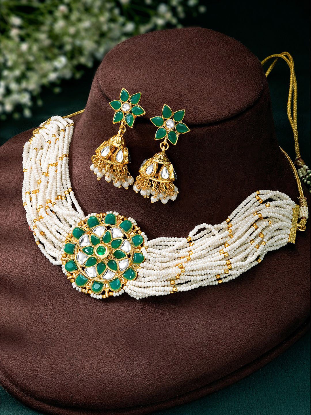 

Peora Gold-Plated Stone-Studded & Beaded Jewellery Set