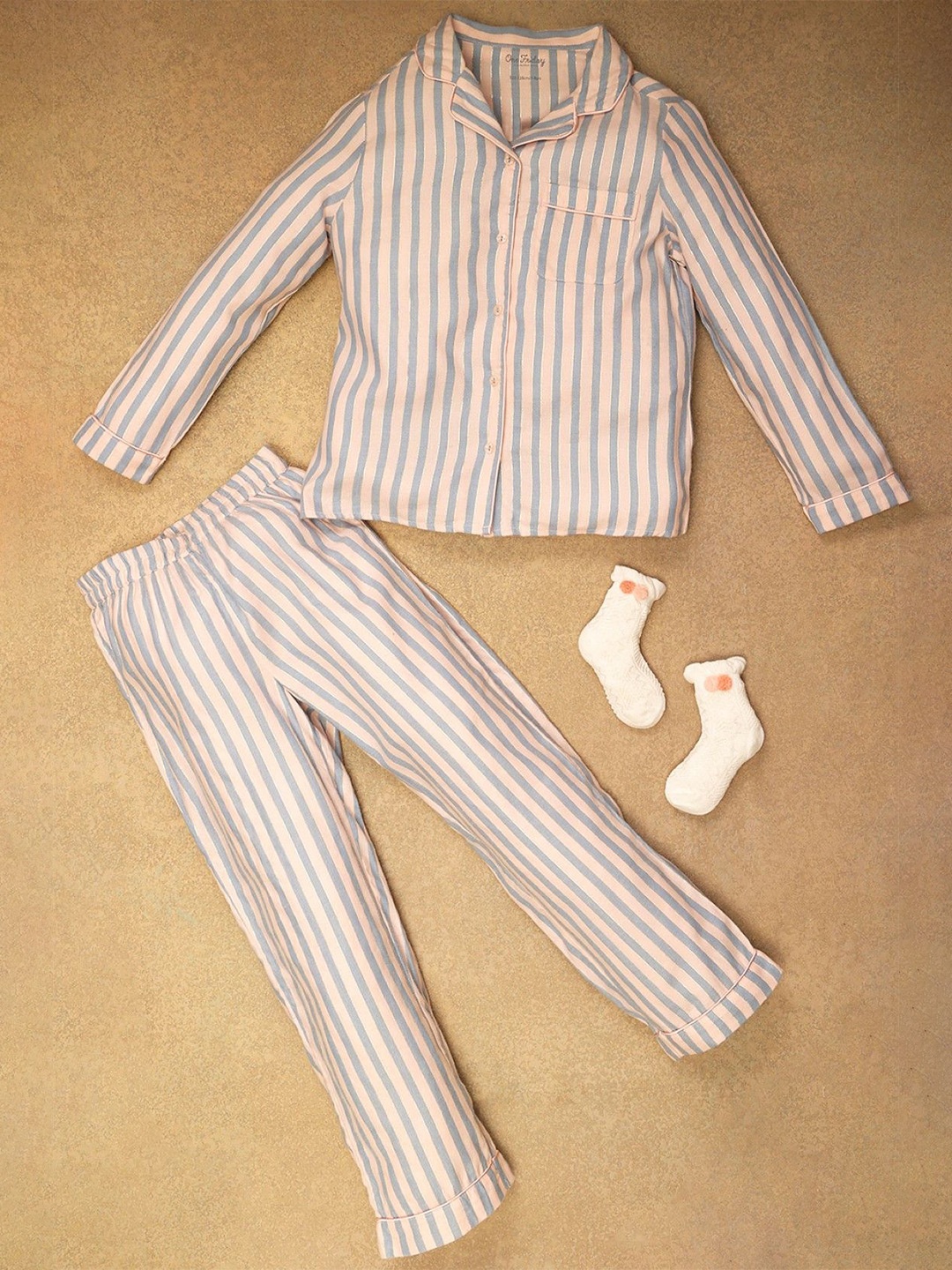 

One Friday Girls Striped Night suit, Pink