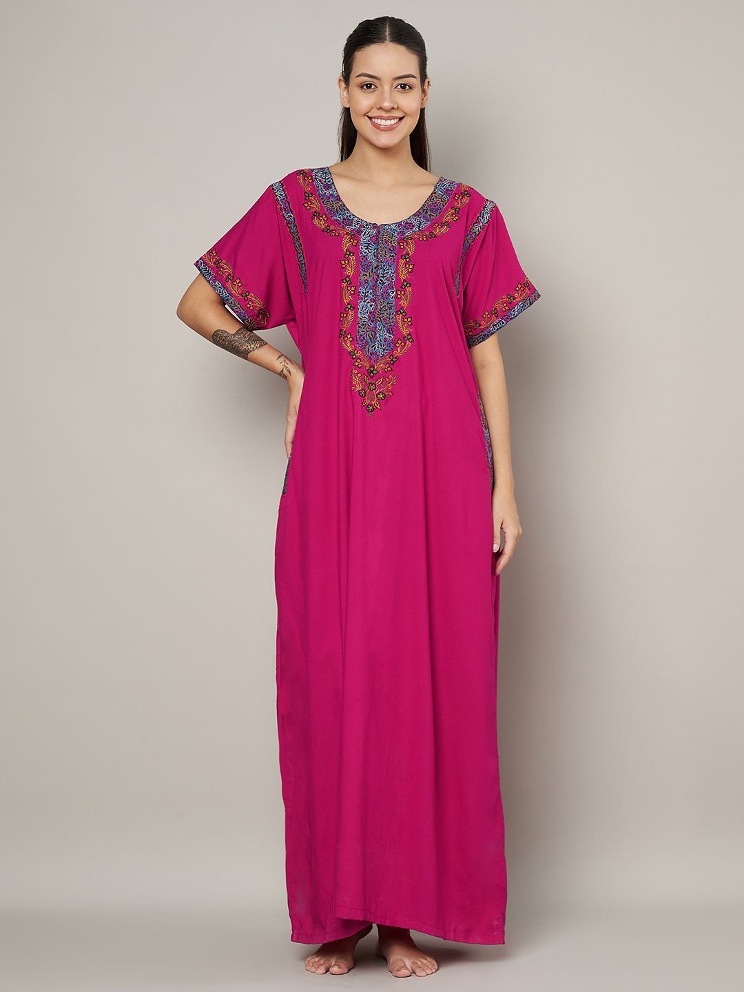 

KOI SLEEPWEAR Women Embroidered Maxi Nightdress, Pink