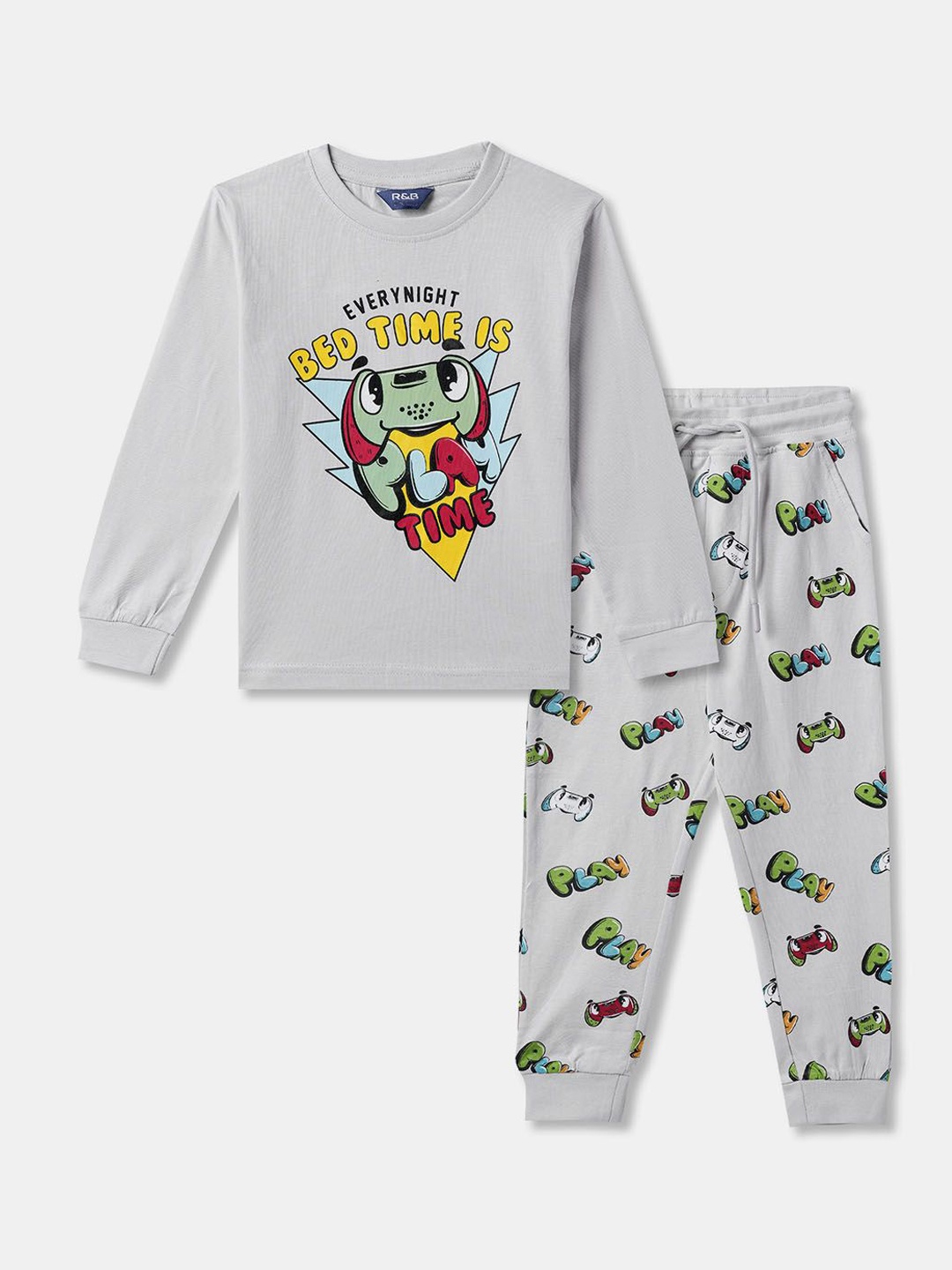

R&B Boys Pure Cotton Printed Night suit, Grey