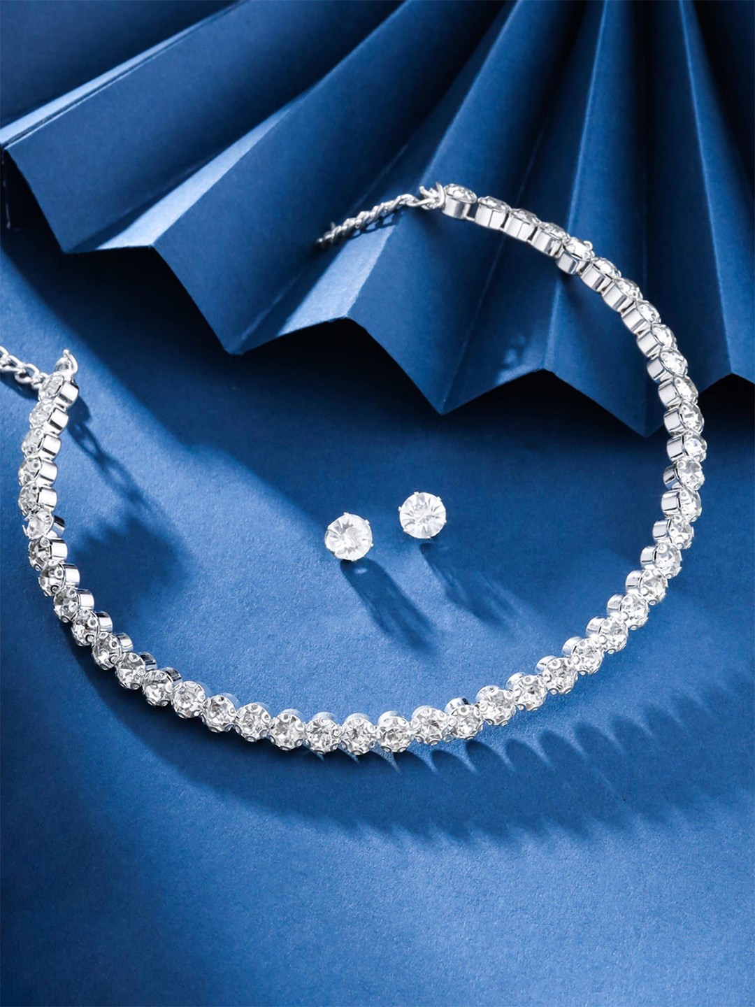 

Yellow Chimes Rhodium-Plated Crystals-Studded Jewellery Set, Silver