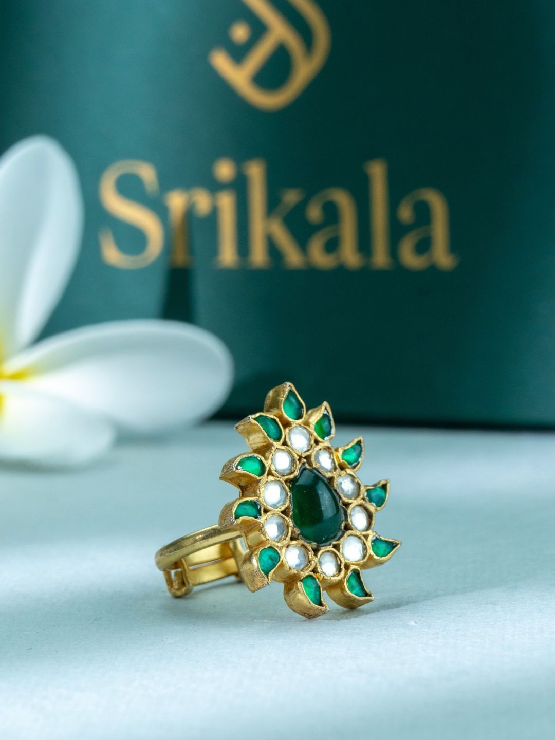 

srikala Gold Plated Stones-Studded Adjustable Finger Ring