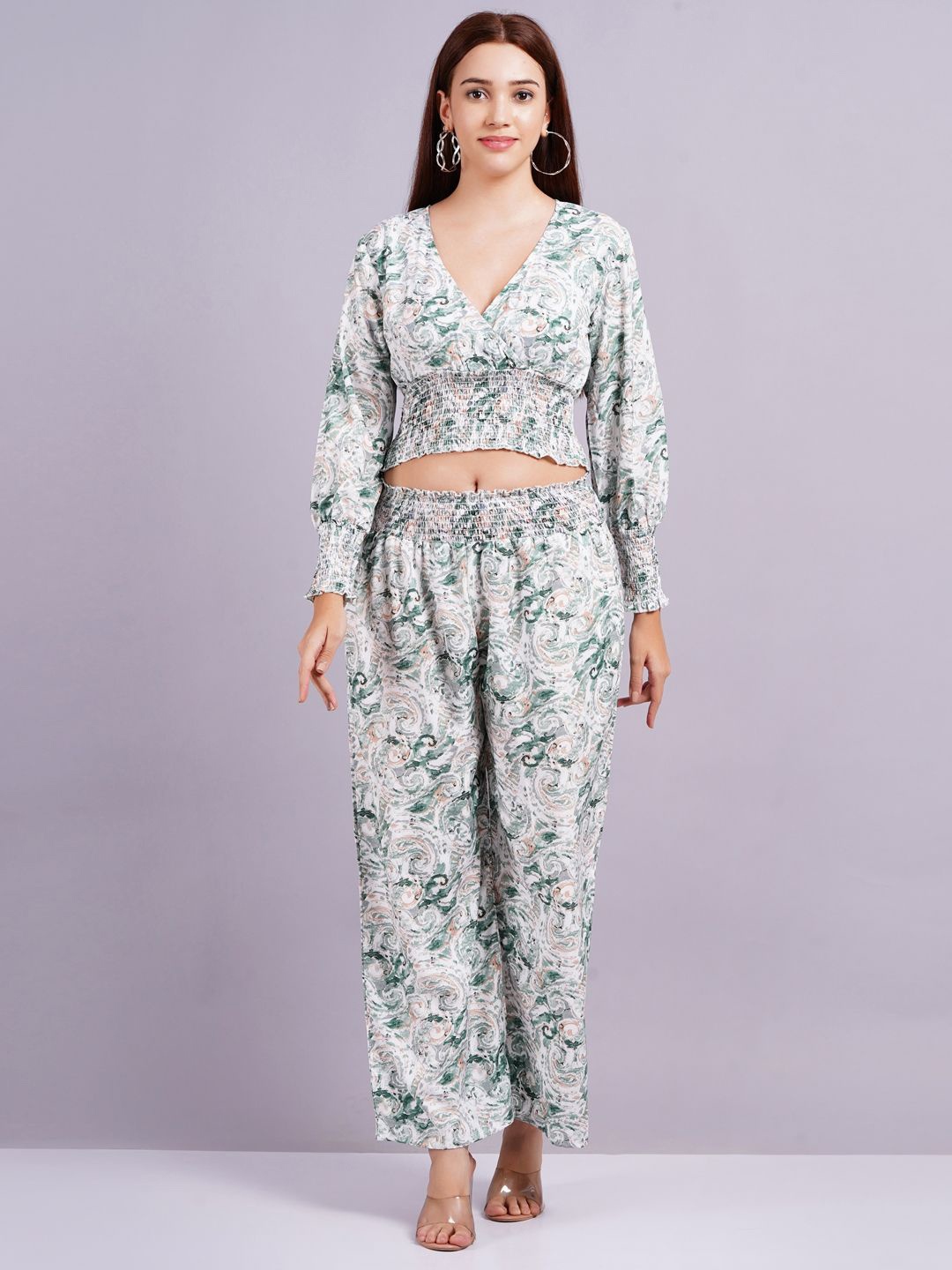 

KALINI V-Neck Top & Trouser, Green