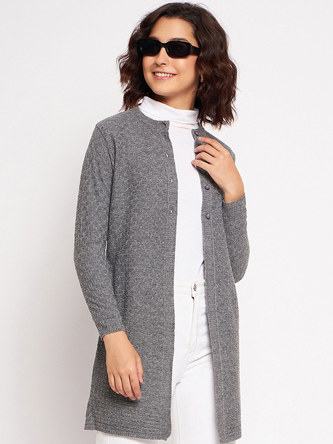 

CLAPTON Self Design Woollen Cardigan, Grey