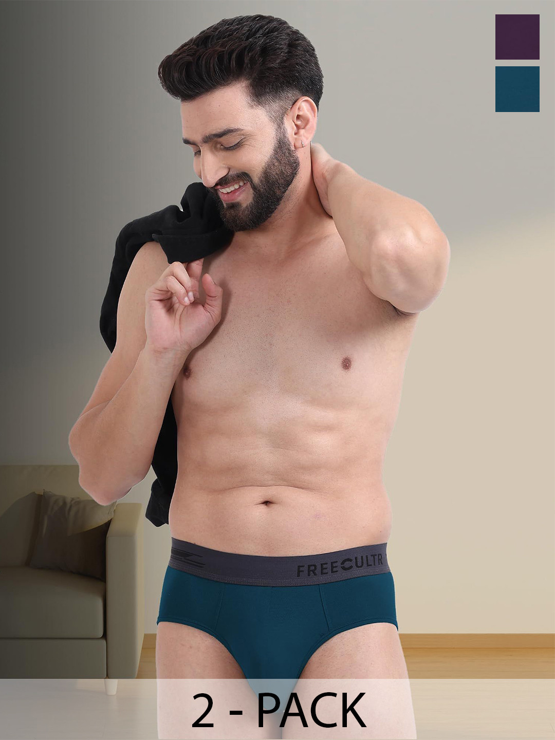 

FREECULTR Men Pack Of 2 MidRise Anti Bacterial Basic Briefs, Teal