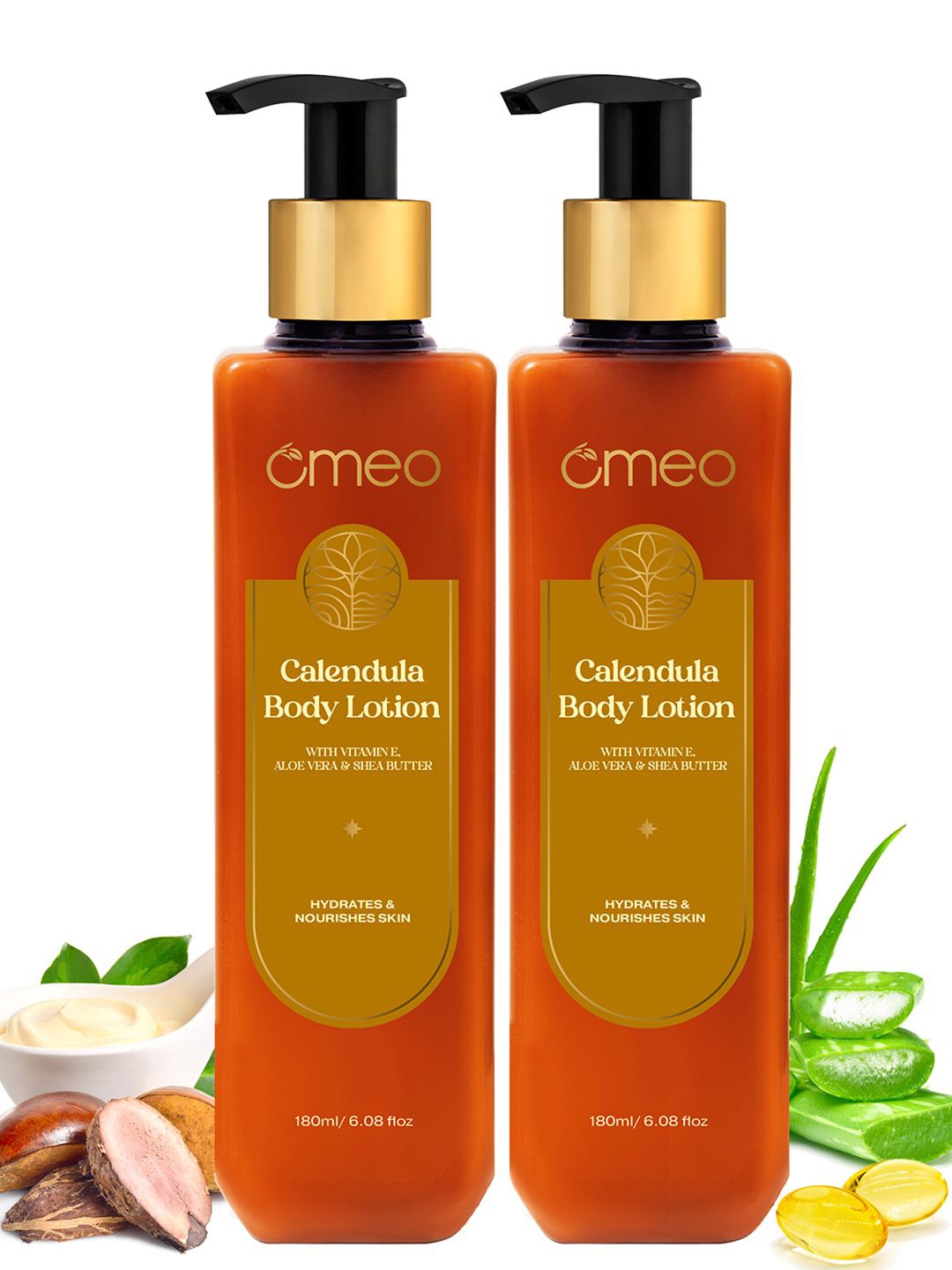 

Omeo Set Of 2 Calendula Body Lotion with Vitamin E Aloe Vera & Shea Butter - 180ml Each, Brown