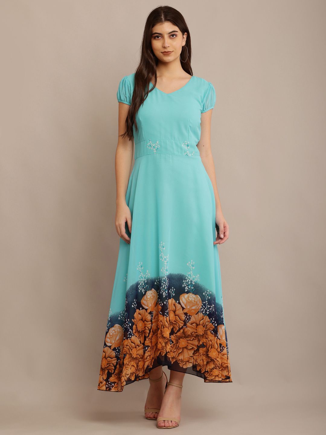 

Raabta Fashion Women Floral Printed Maxi Dress, Blue
