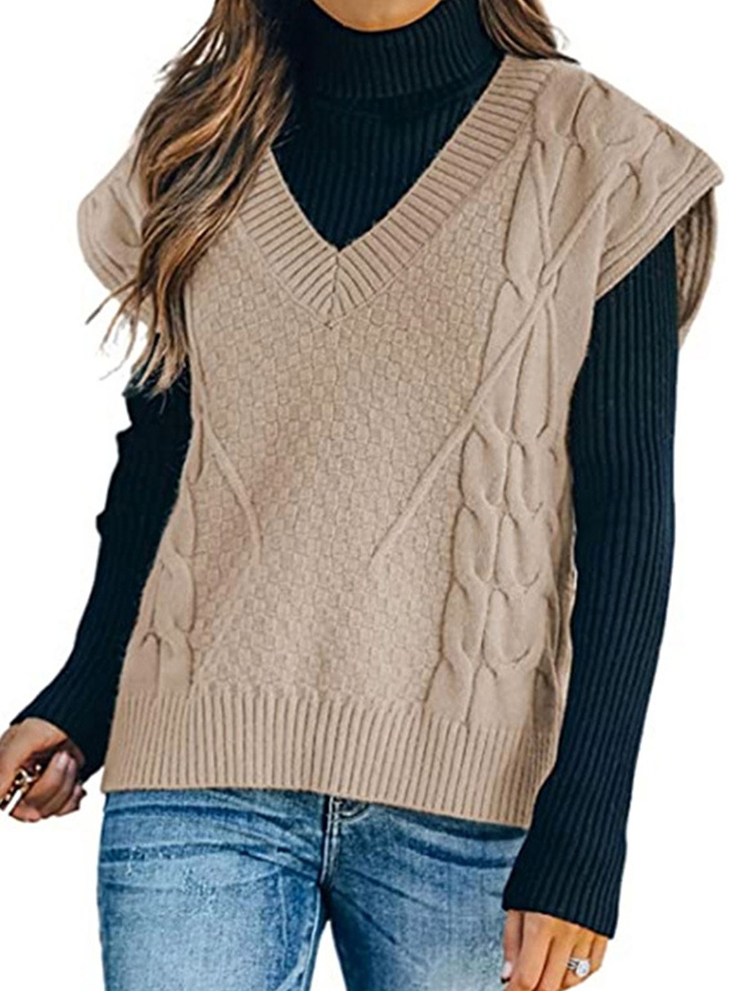 

LULU & SKY Women Self Design Pullover Sweaters, Beige