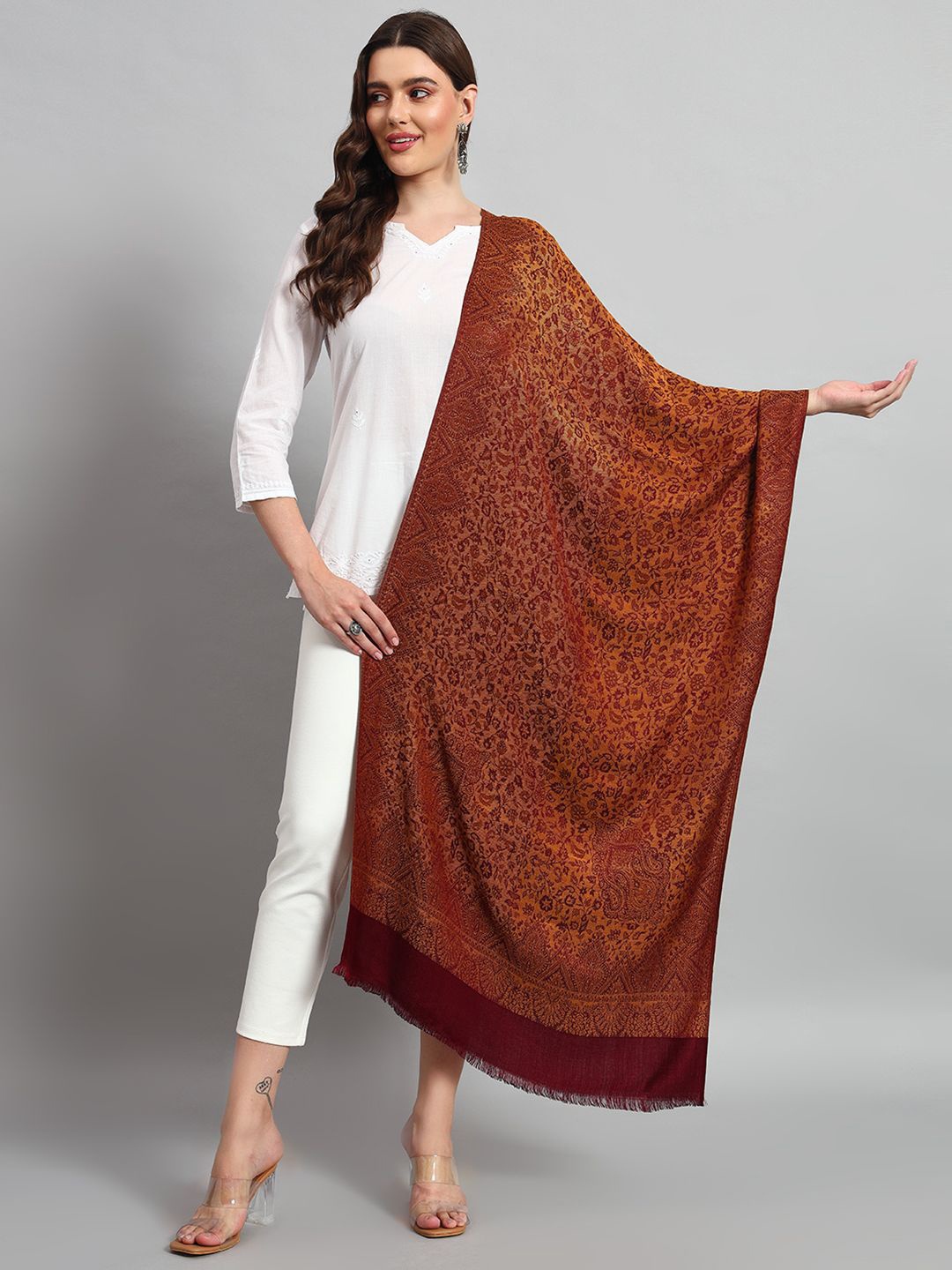

HANDICRAFT PALACE Women Maroon and Gold Woven Design Stole