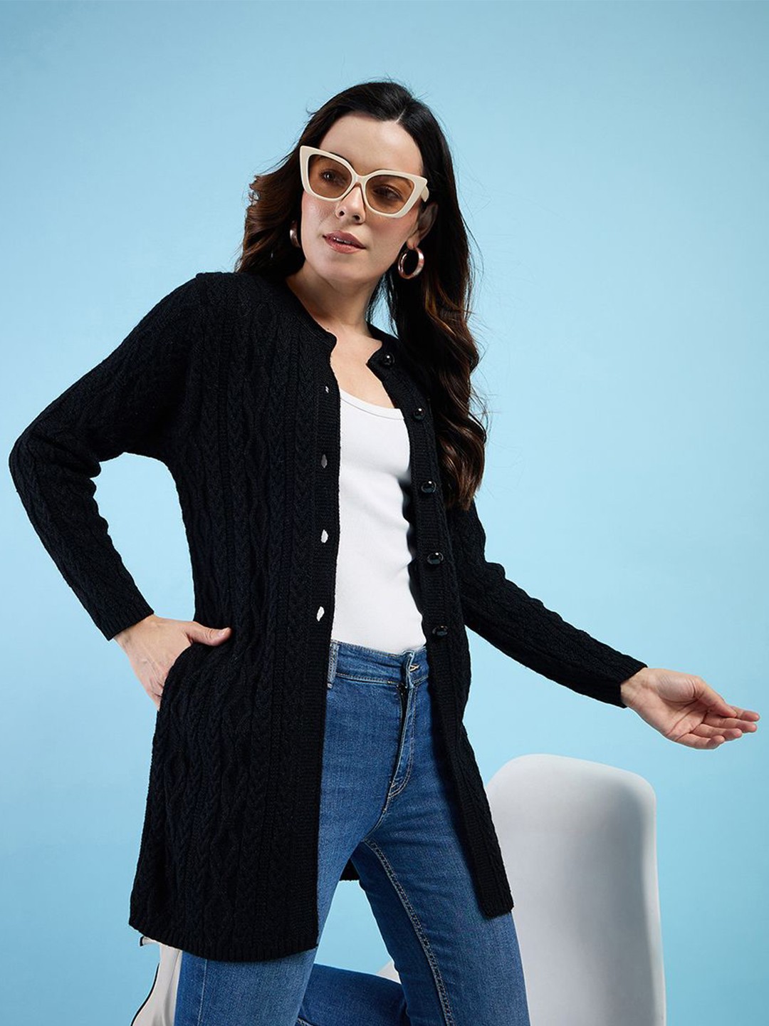

CLAPTON Women Longline Cardigan Sweaters, Black