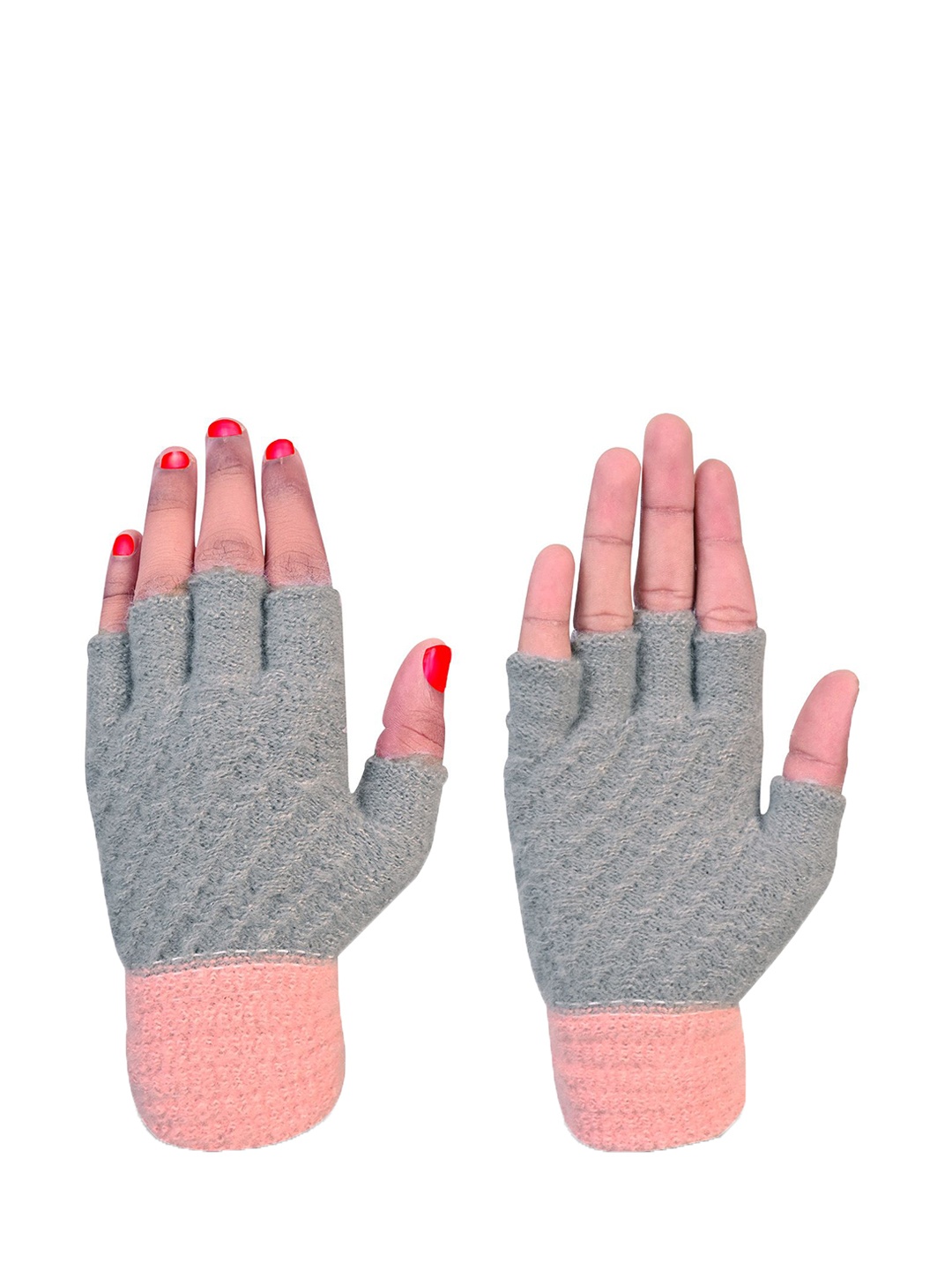 

LOOM LEGACY Women Patterned Acrylic Fingerless Gloves, Grey