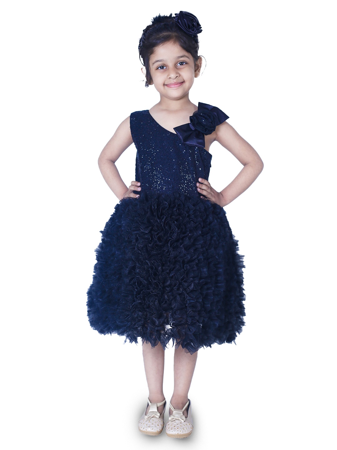 

Wish little Girls Self Design Net A-Line Dress, Black