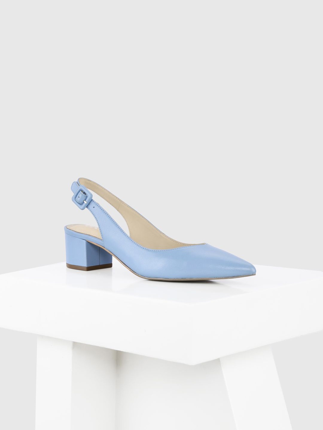 

Oroh Women Leather Block Pumps with Buckles, Blue