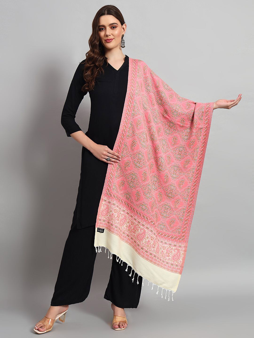 

HANDICRAFT PALACE Women Ethnic Motifs Woven Design Stole, Pink