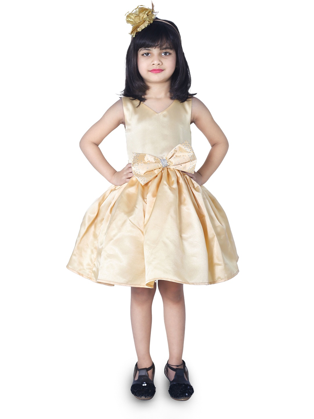 

Wish little Girls V-Neck A-Line Knee Length Dress, Gold