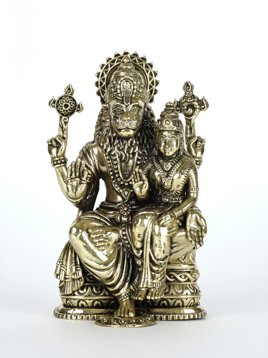 

Exotic India Brass Lord Narasimha with Devi Lakshmi Statue, Gold