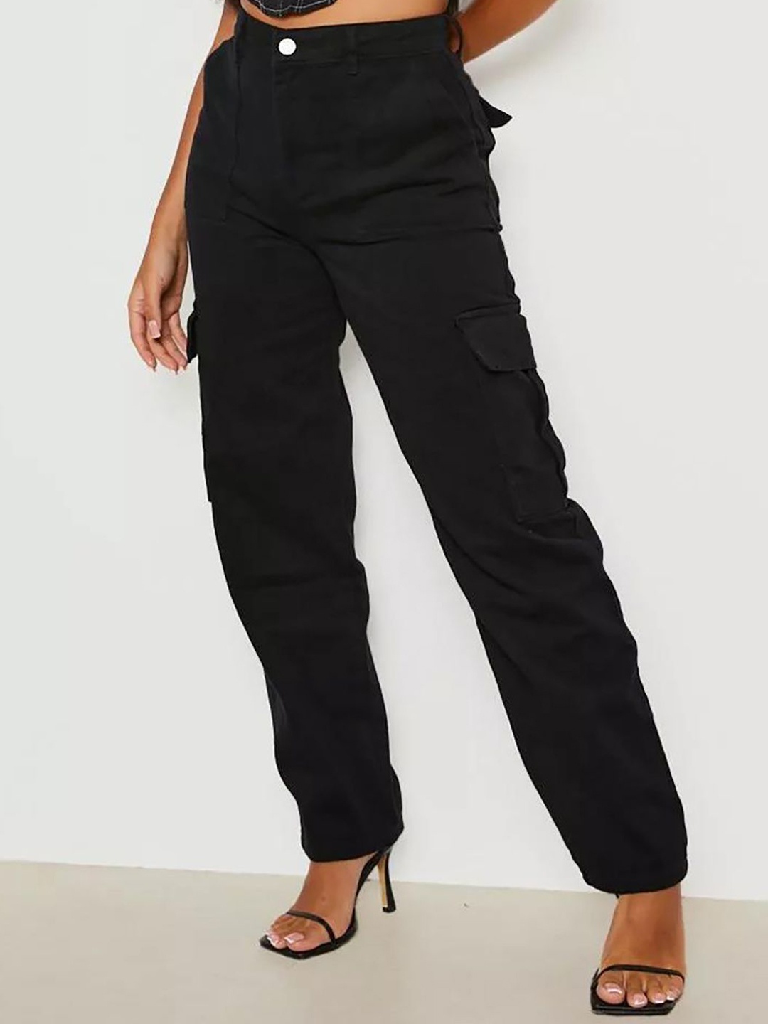 

Kotty Women Cotton Straight Fit High-Rise Stretchable Jeans, Black