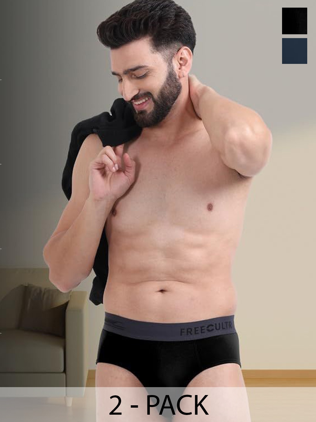 

FREECULTR Men Pack Of 2 Mid Rise Basic Briefs, Black