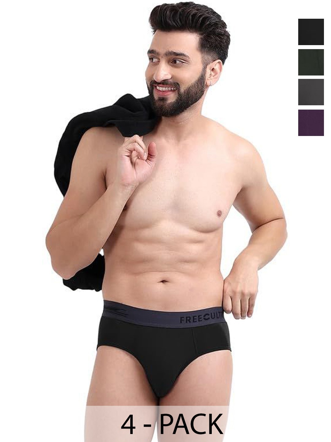 

FREECULTR Pack Of 4 Anti Bacterial Ribbed Basic BriefsFCPXTBPOBSEGSGTVS, Black