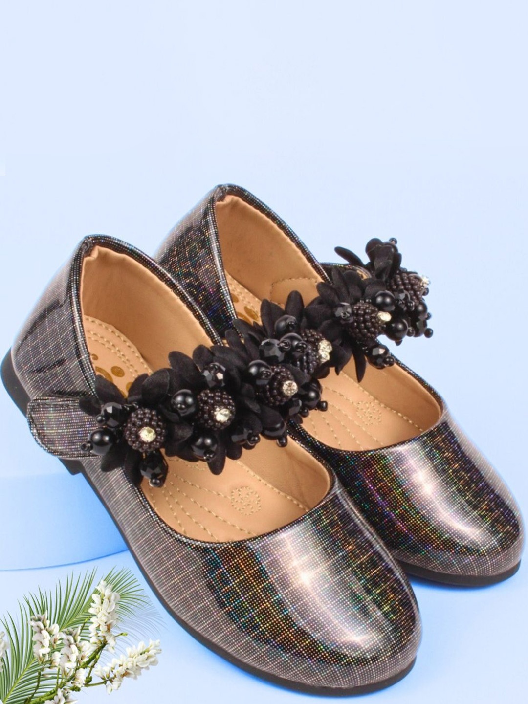 

BAESD Girls Round Toe Velcro Ballerinas Flats, Black