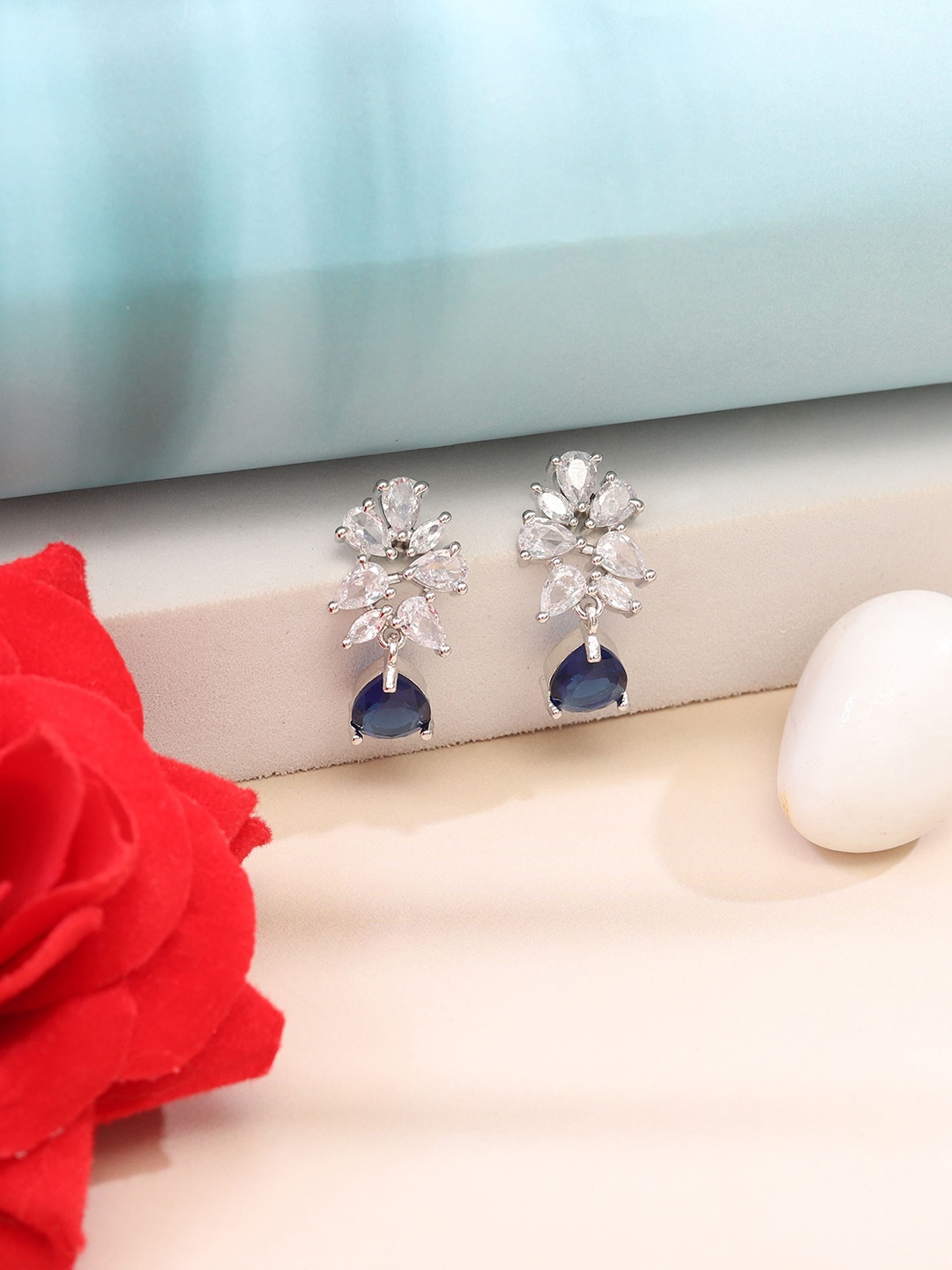 

Styled Diva Silver-Plated Contemporary Drop Earrings, Blue