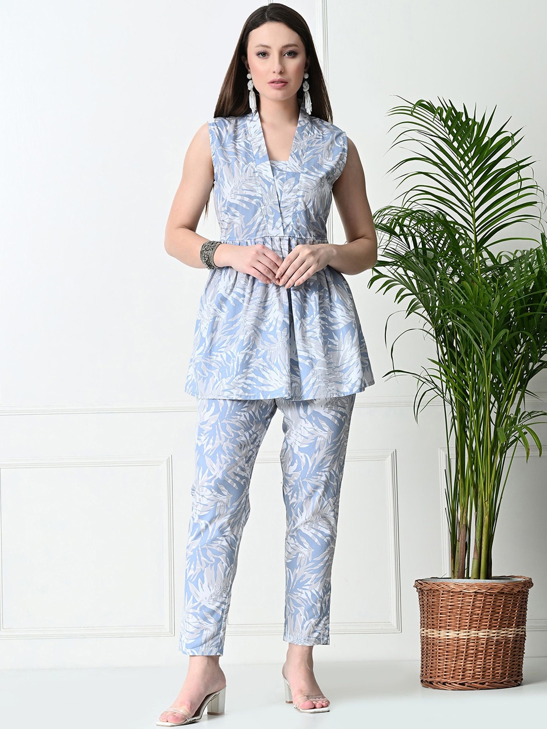 

RAJPUTANA CAMISA Printed Top With Trousers Co-Ords, Blue