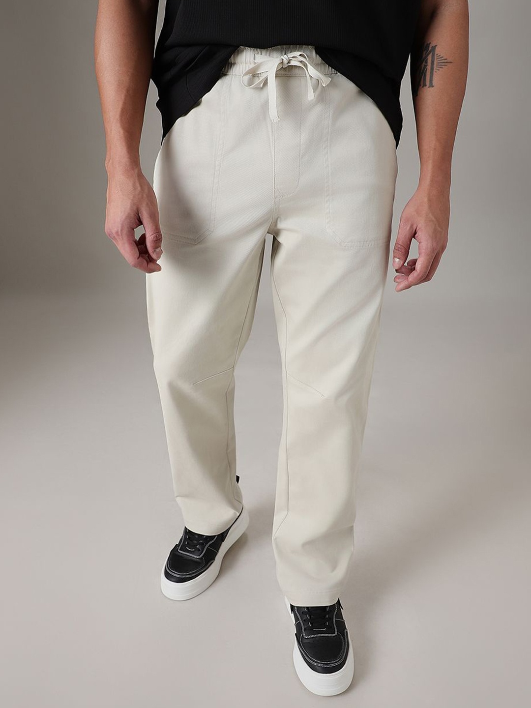 

Banana Club Men Comfort Drawstring Cotton Jeans, Cream