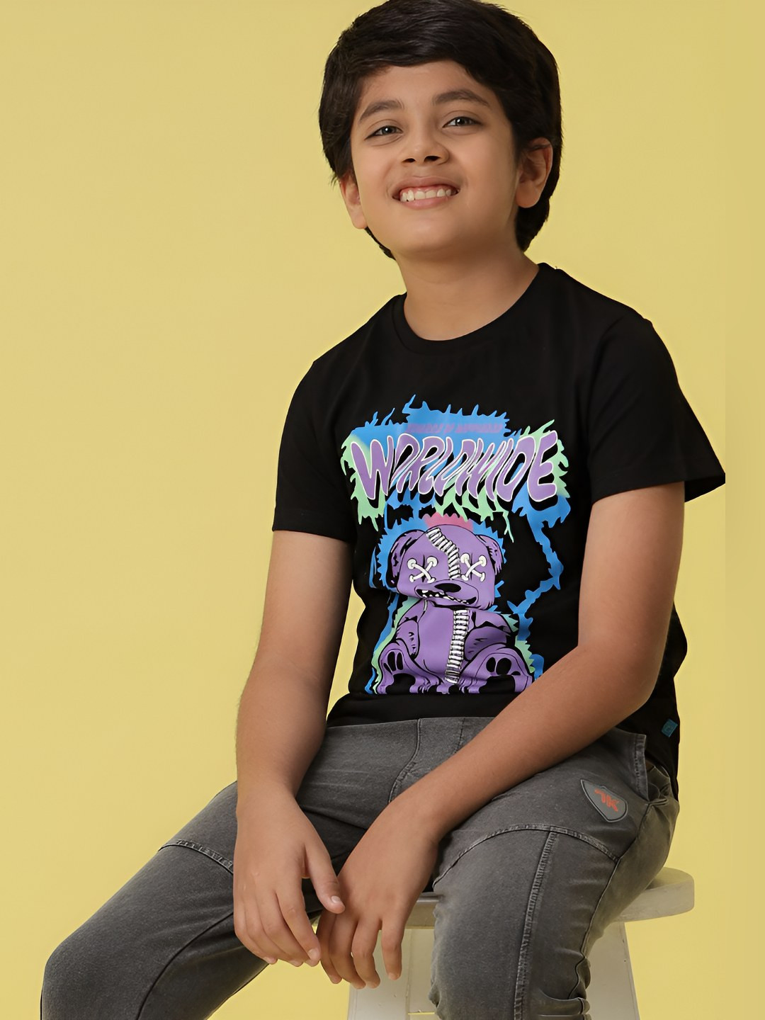 

V-Mart Boys Graphic Printed Round Neck Cotton T-shirt, Black