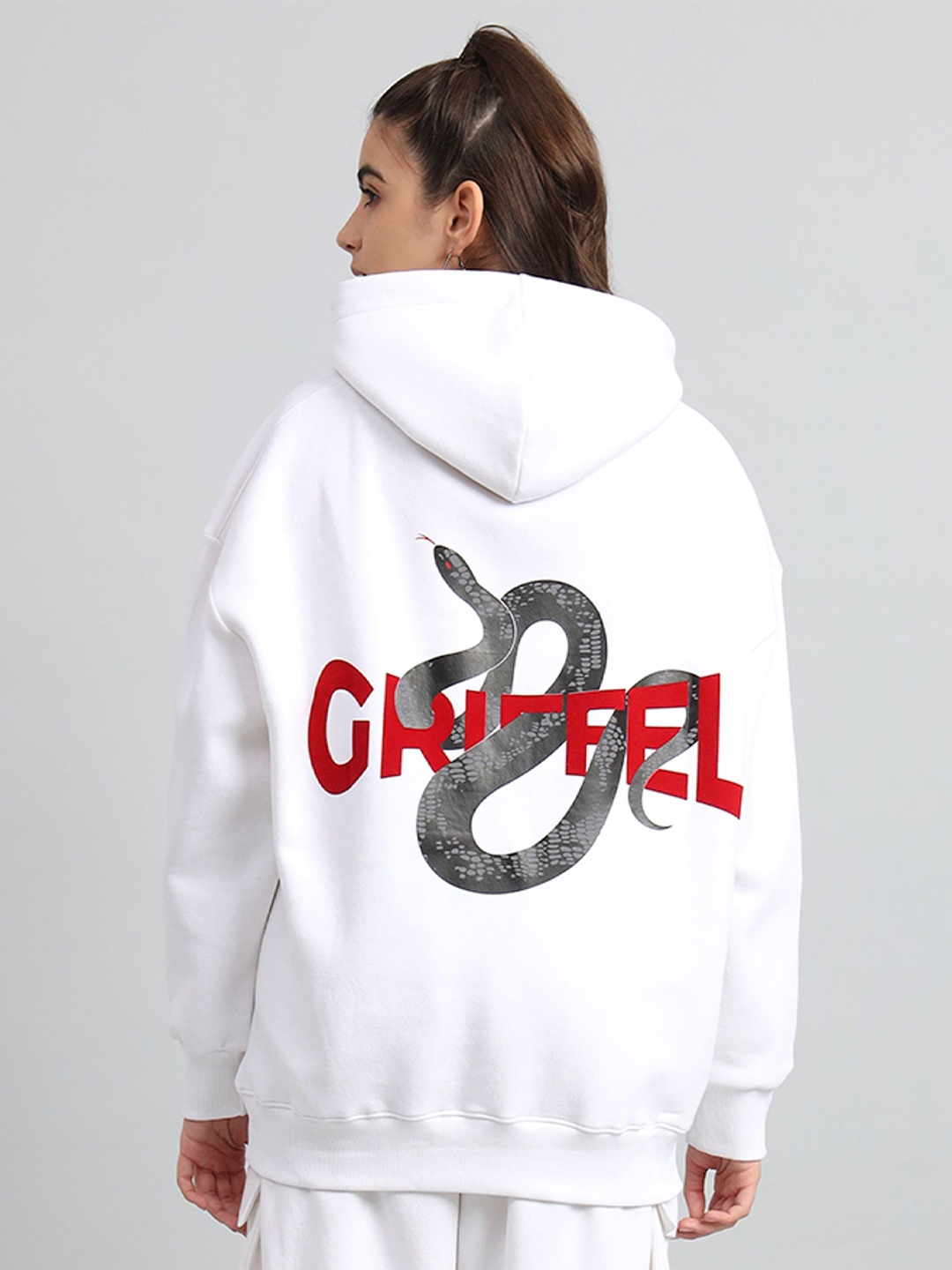

GRIFFEL Women Printed Hooded Sweatshirt, White
