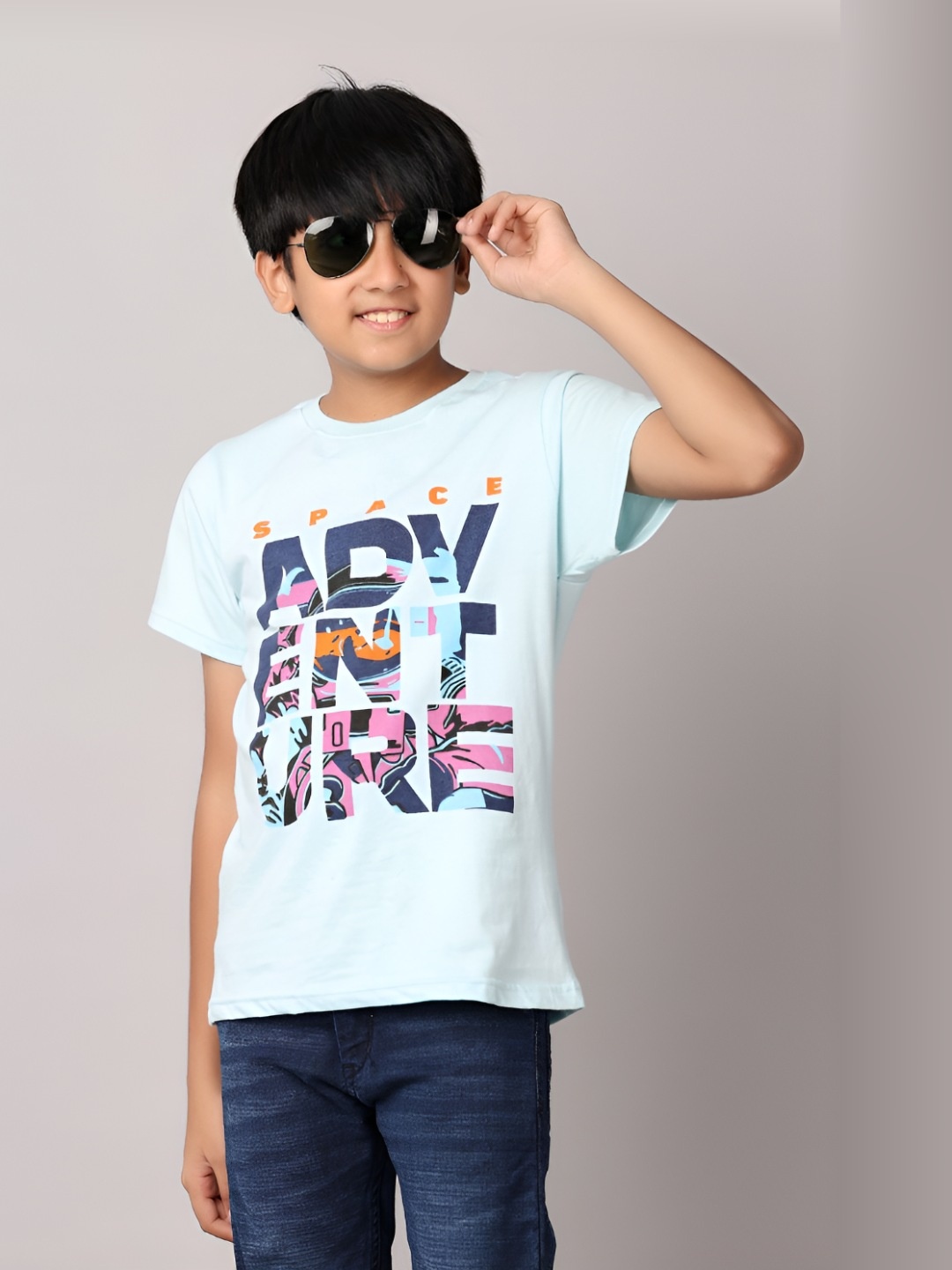 

V-Mart Boys Typography Printed Round Neck Cotton T-shirt, Blue