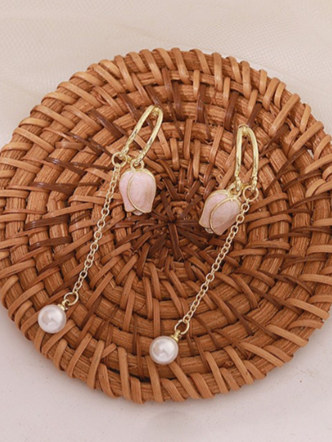 

SUBHAGALANKAR Gold-Plated Tulip Leaf Shaped Beaded Drop Earrings
