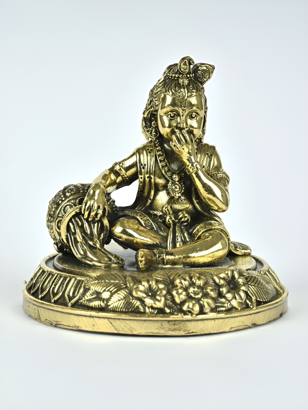 

Exotic India Brass Butter Krishna Statue, Gold