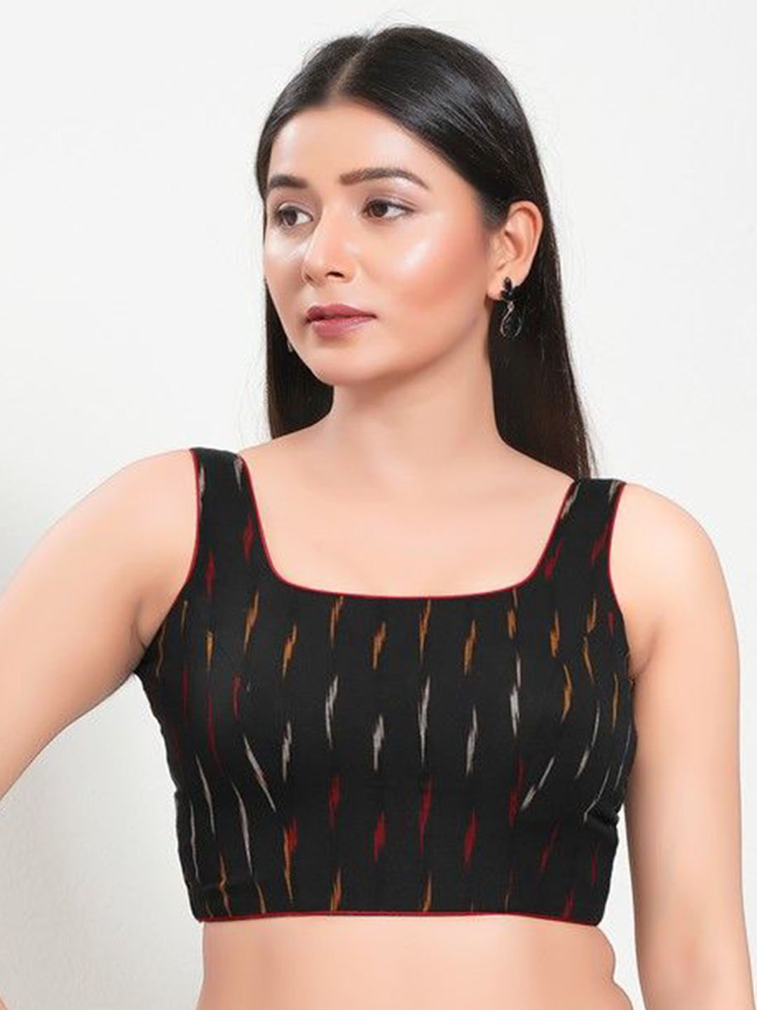 

Mmore Printed Cotton Padded Saree Blouse, Black
