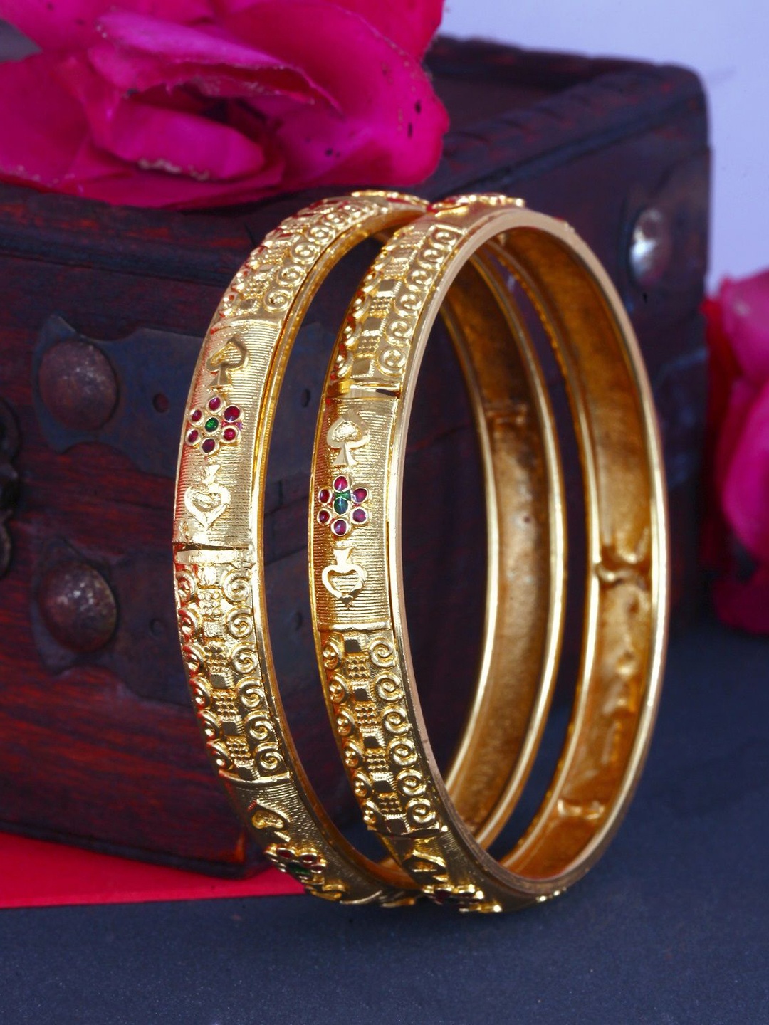 

Vighnaharta Set Of 2 Gold-Plated Stone -Studded Bangles