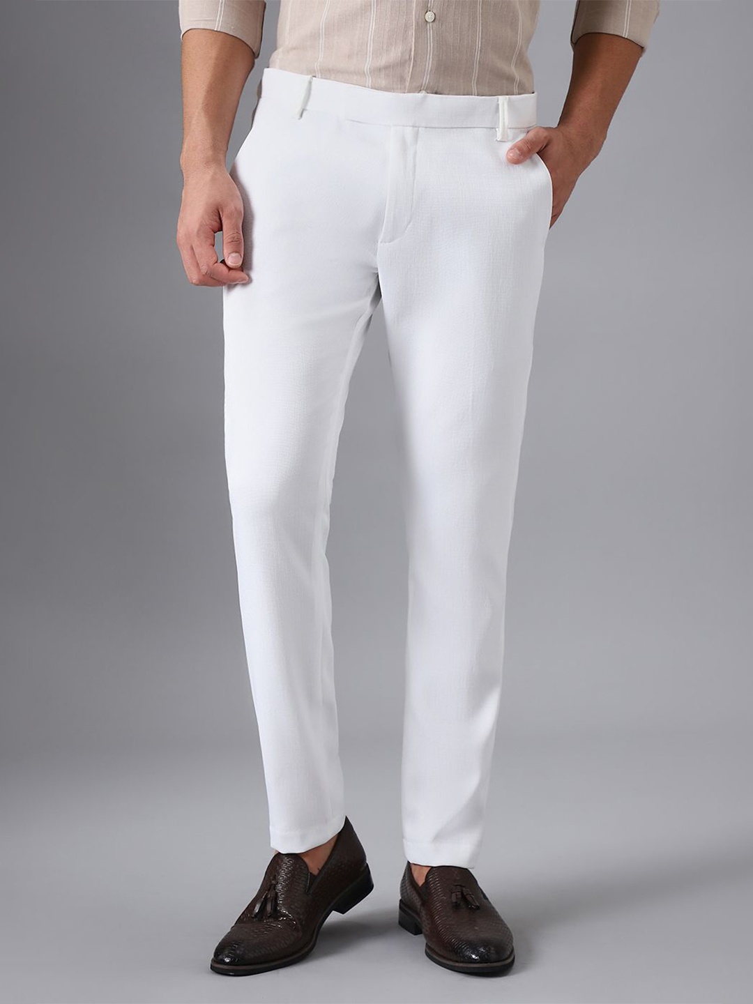 

Banana Club Men Smart Slim Fit Mid-Rise Formal Trousers, White