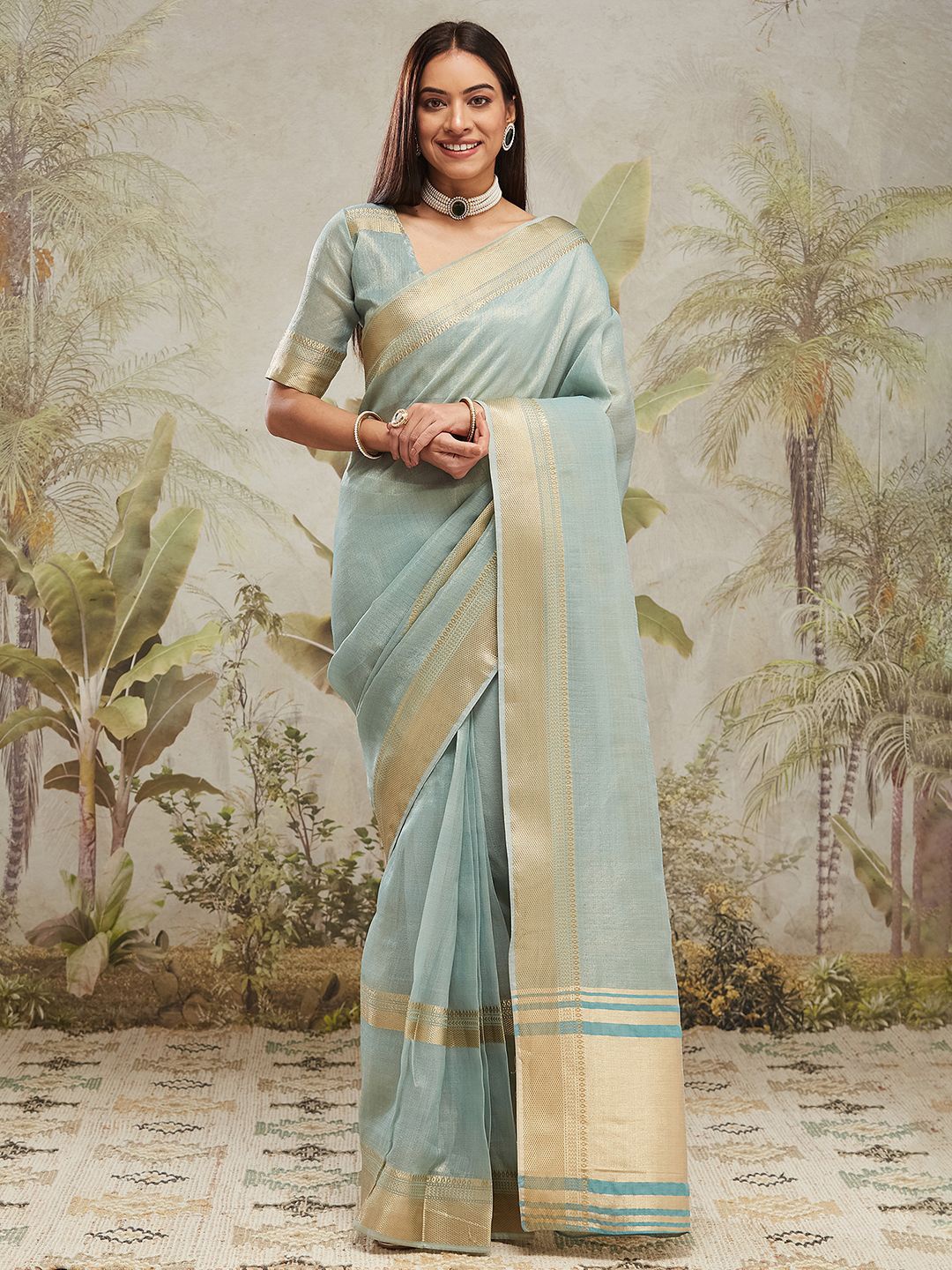 

RACHNA Woven Design Zari Kanjeevaram Saree, Blue