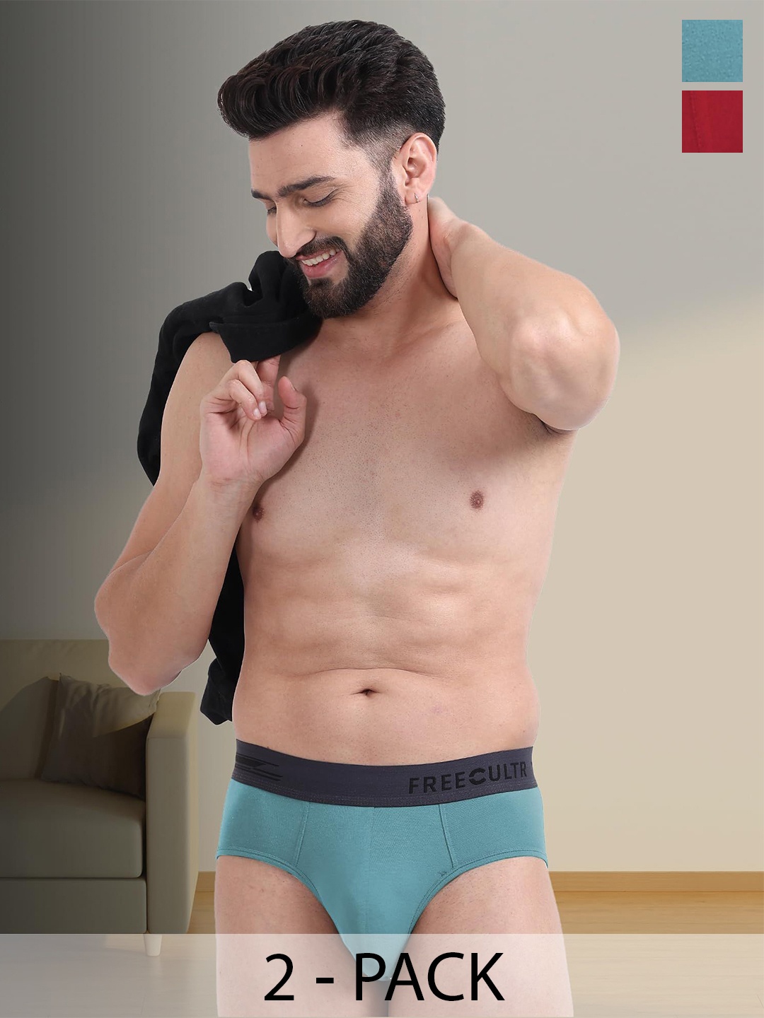 

FREECULTR Pack Of 2 Men Anti Bacterial Micromodal Basic Briefs, Red