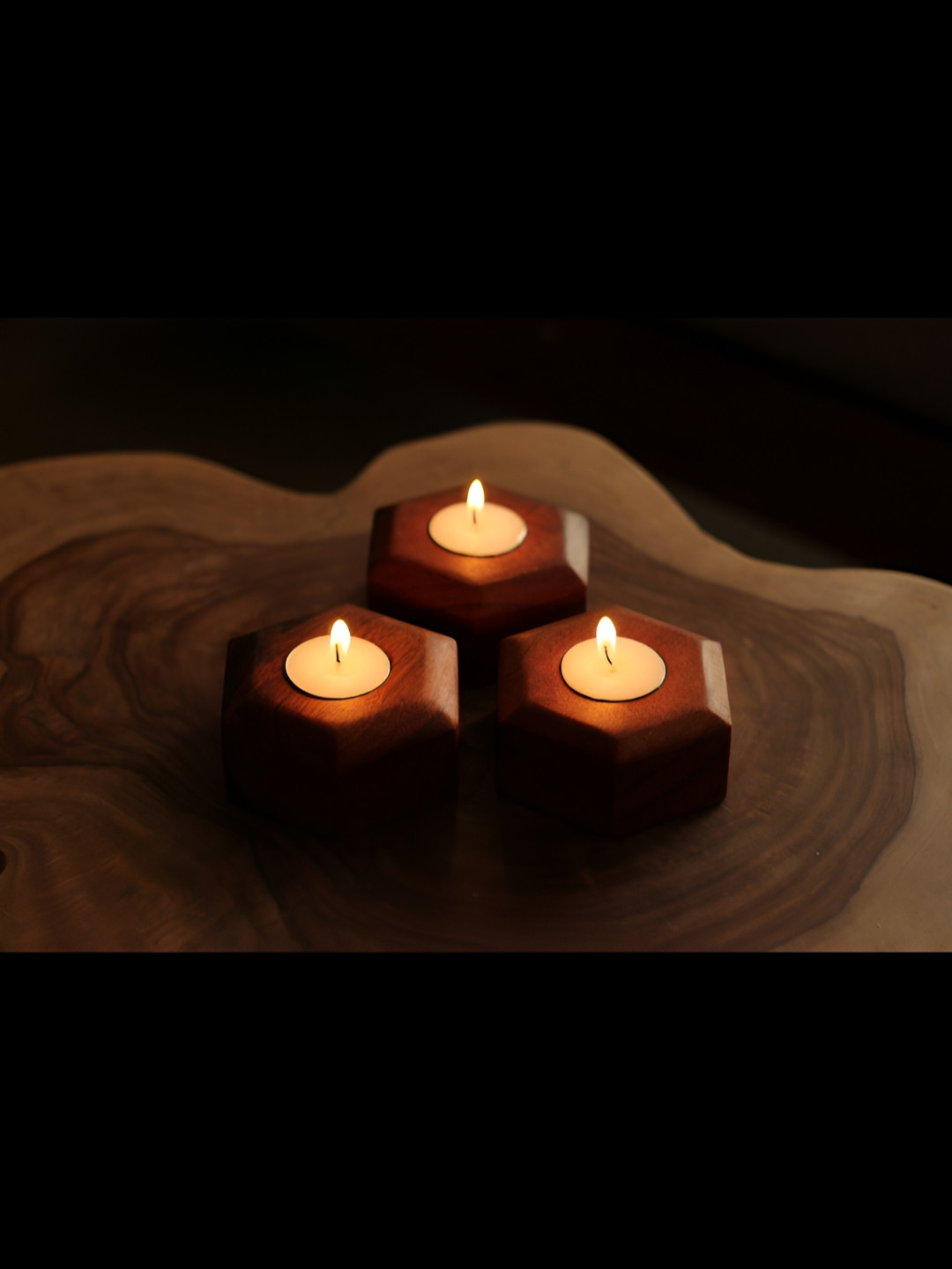 

Wood Chop Beige & White 3 Pieces Wood Tea Light Candles