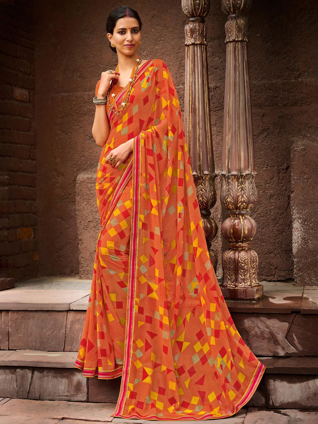

Laxmipati Geometric Printed Saree, Orange