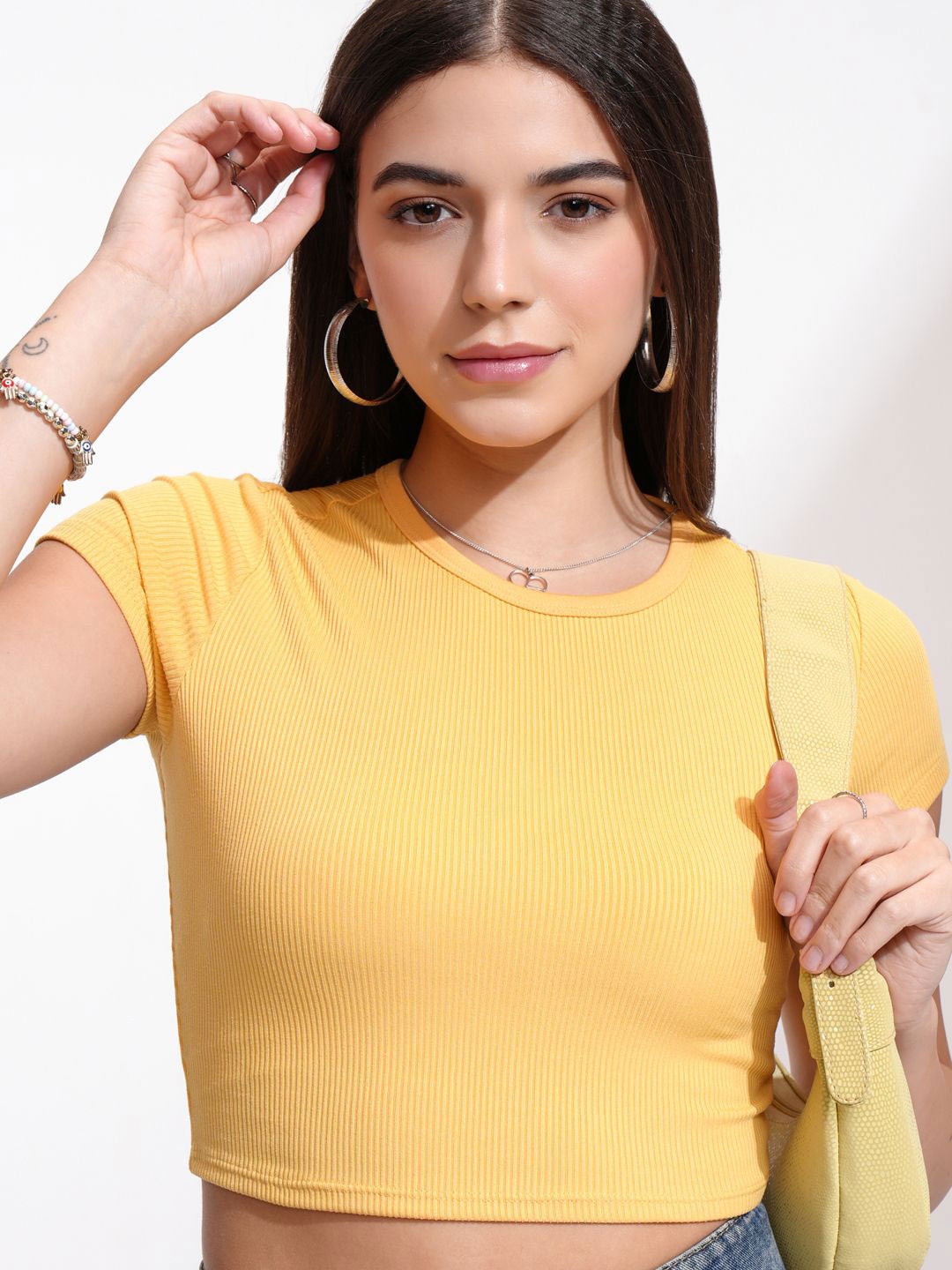 

Tokyo Talkies Women Solid Cotton Top, Yellow