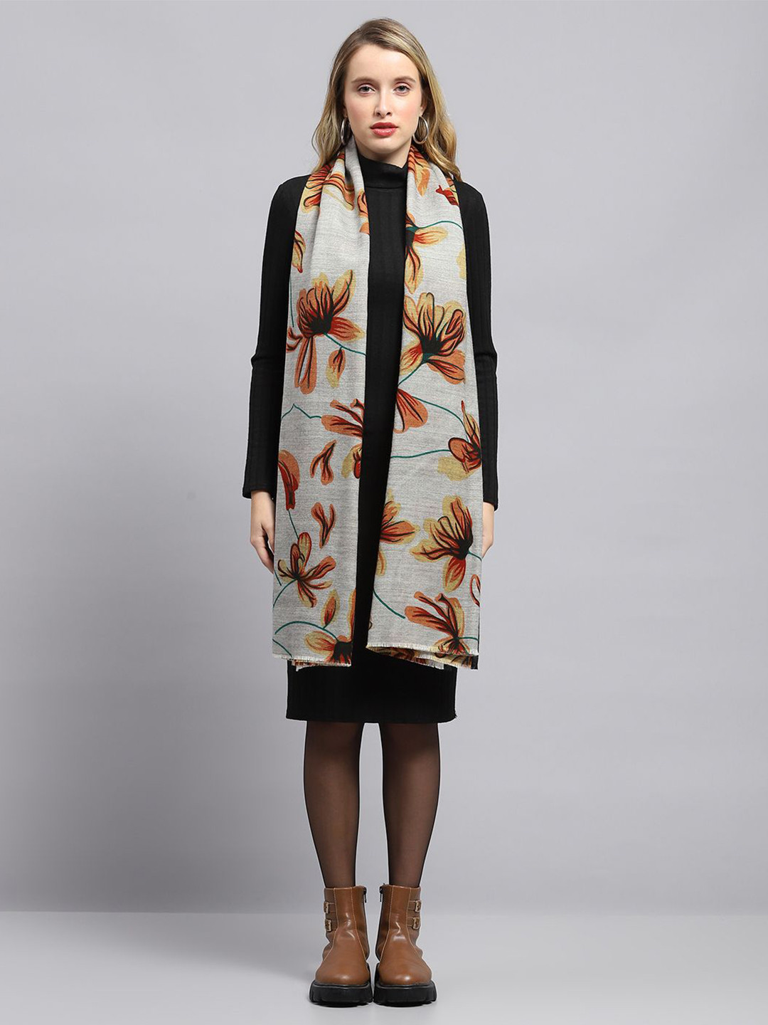 

Monte Carlo Women Floral Printed Stole, Grey