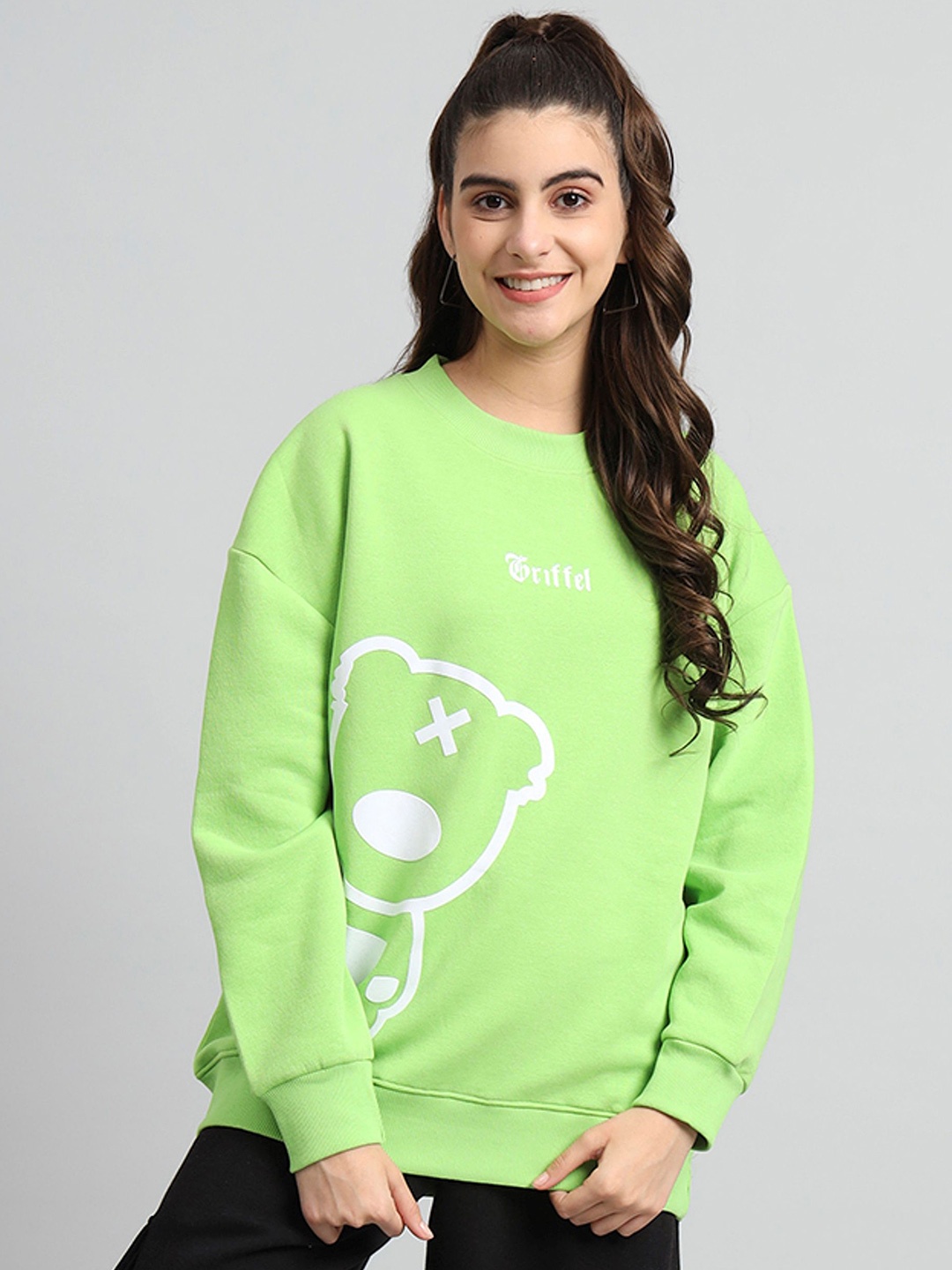 

GRIFFEL Women Round Neck Alphanumeric Printed Sweatshirt, Green