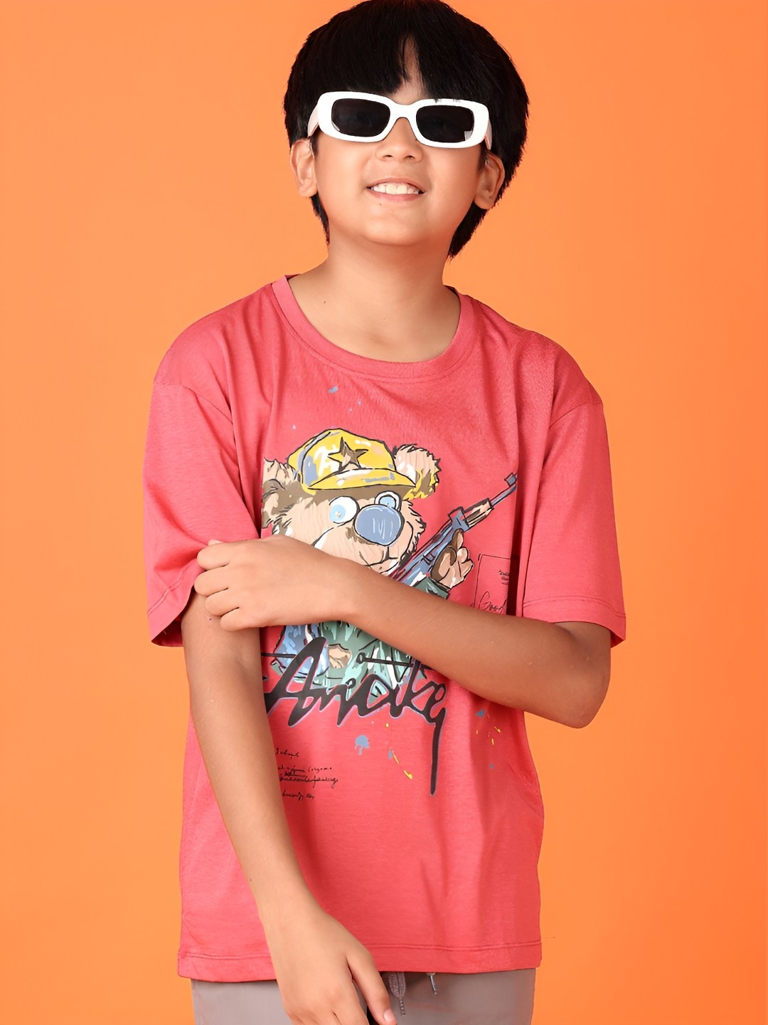 

V-Mart Boys Graphic Printed Round Neck Cotton T-shirt, Red