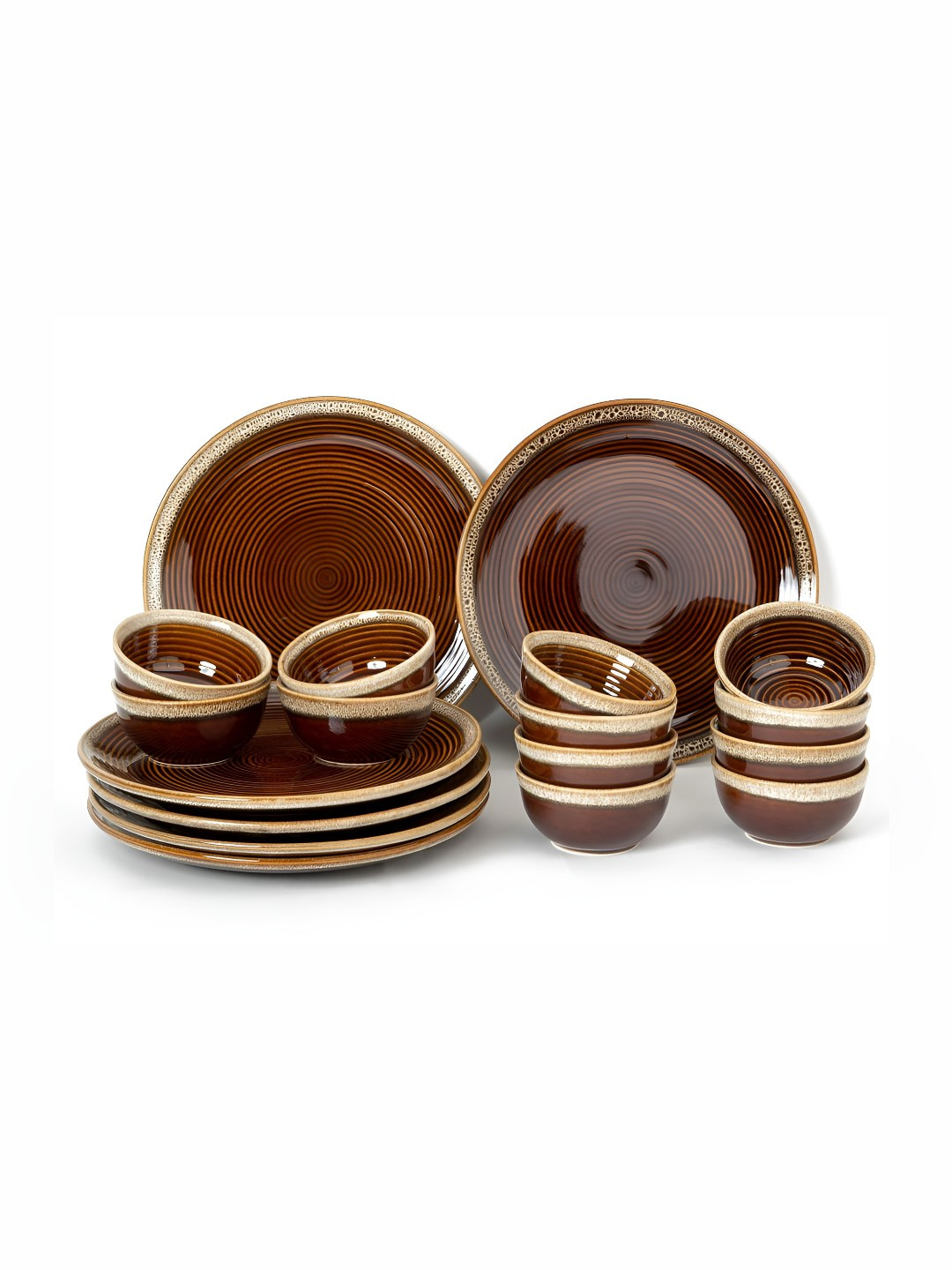 

BODHI HOUSE Brown and Beige 18 Pieces Ceramic Microwave Safe Dinner Set