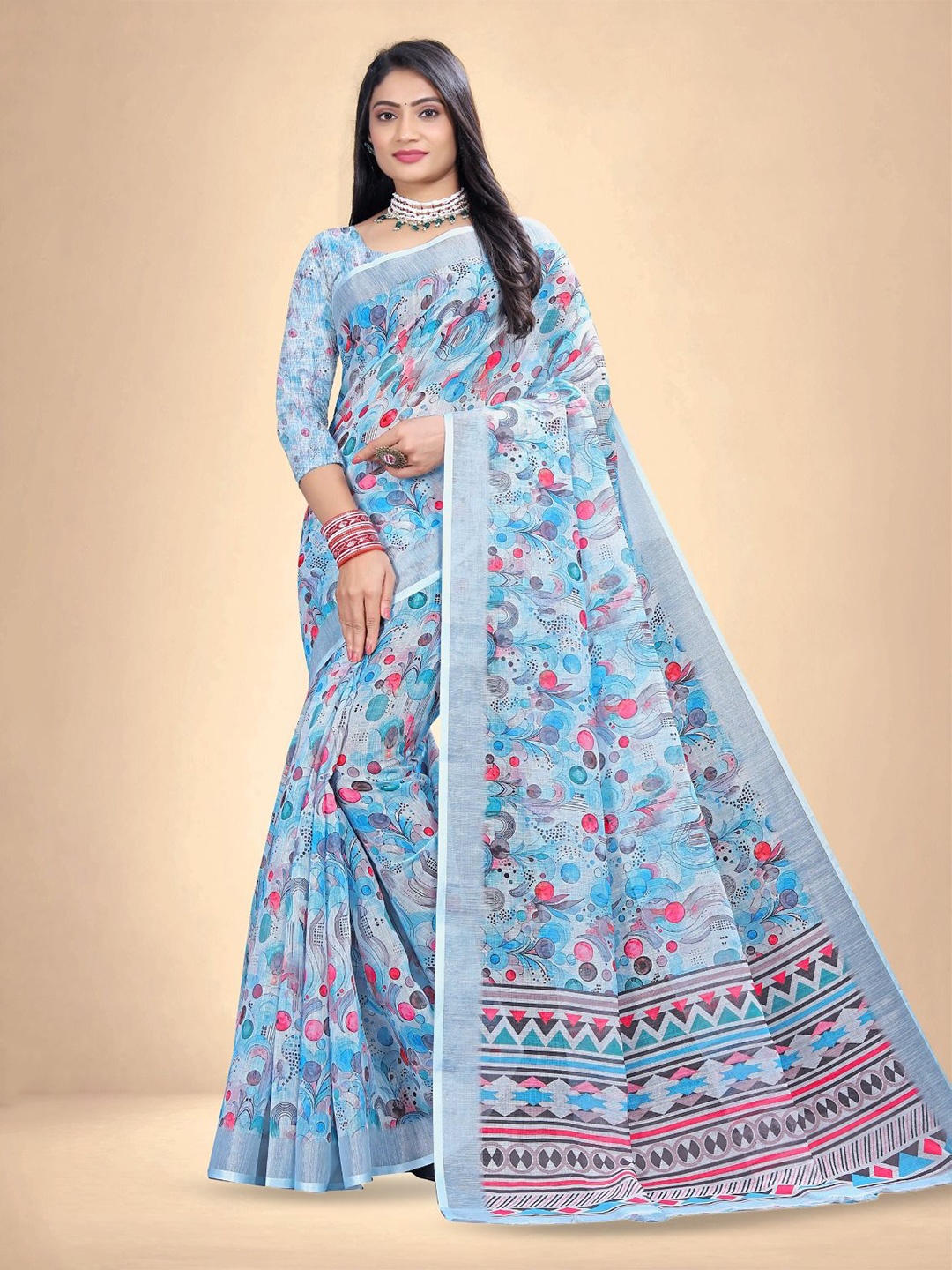 

Abhilasha Floral Printed Pure Cotton Maheshwari Saree, Blue