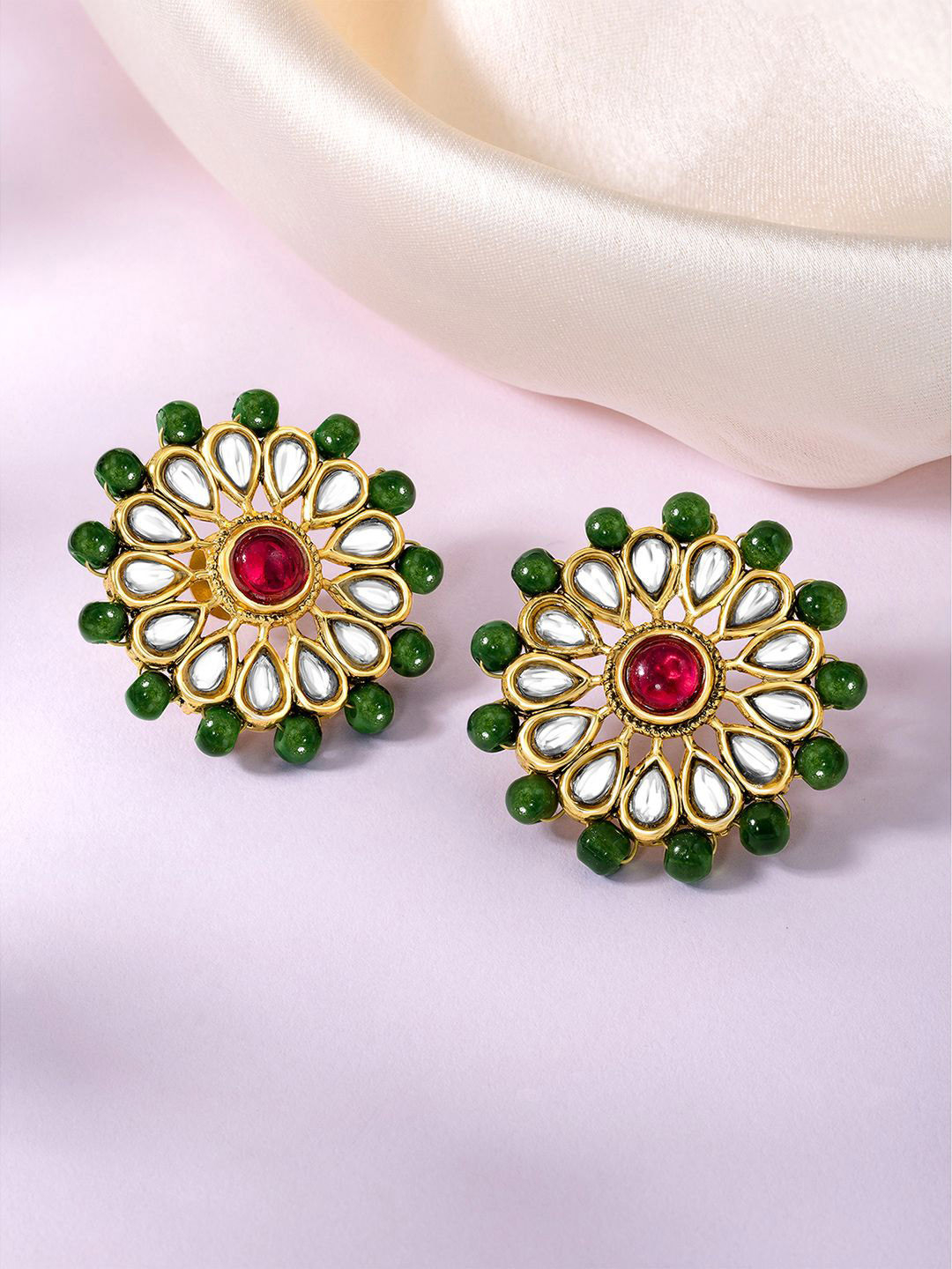 

Peora Gold-Plated Kundan Studded & Beaded Floral Studs