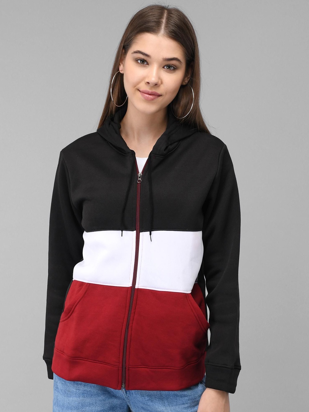 

Raabta Fashion Women Colourblocked Hooded Casual Sweatshirt, Black