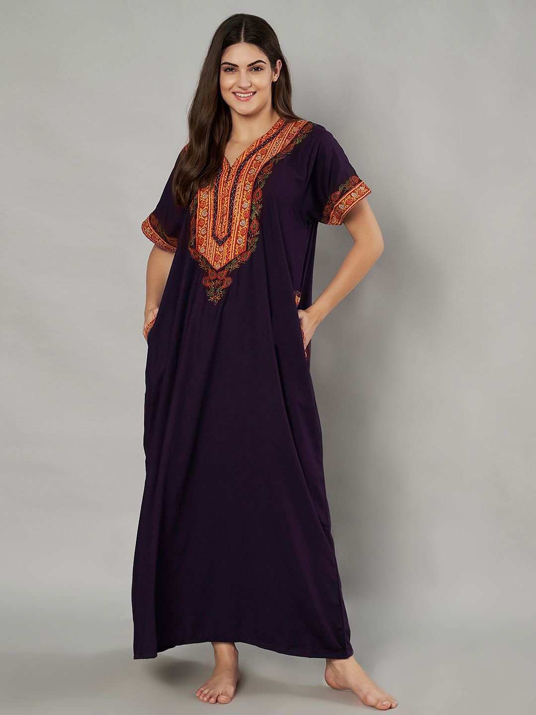 

KOI SLEEPWEAR Women Embroidered Maxi Nightdress, Purple
