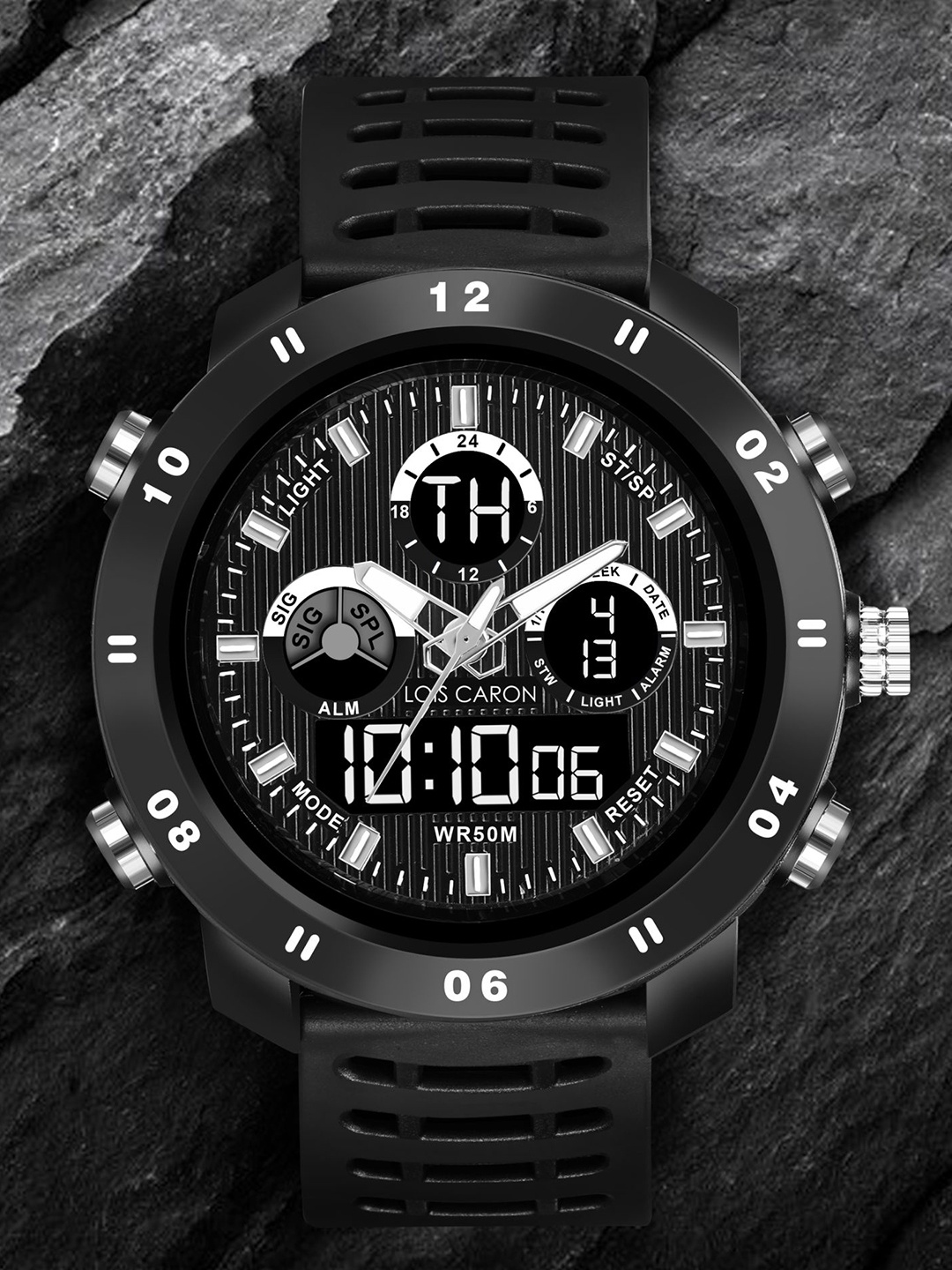 

LOIS CARON Men Patterned Dial & Bracelet Style Straps Analogue and Digital Watch LCDA8010, Black